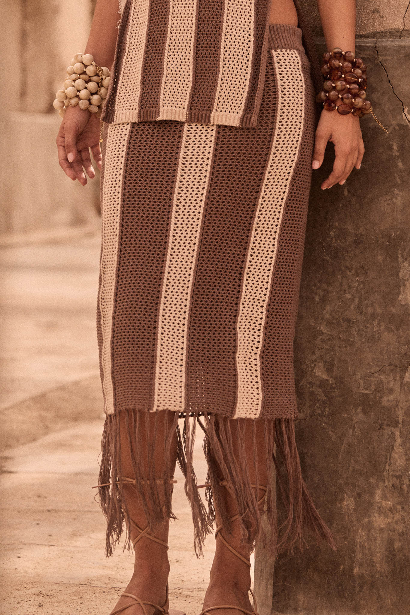 Someday Soon Striped Crochet-Knit Fringe Midi Skirt - Image 2
