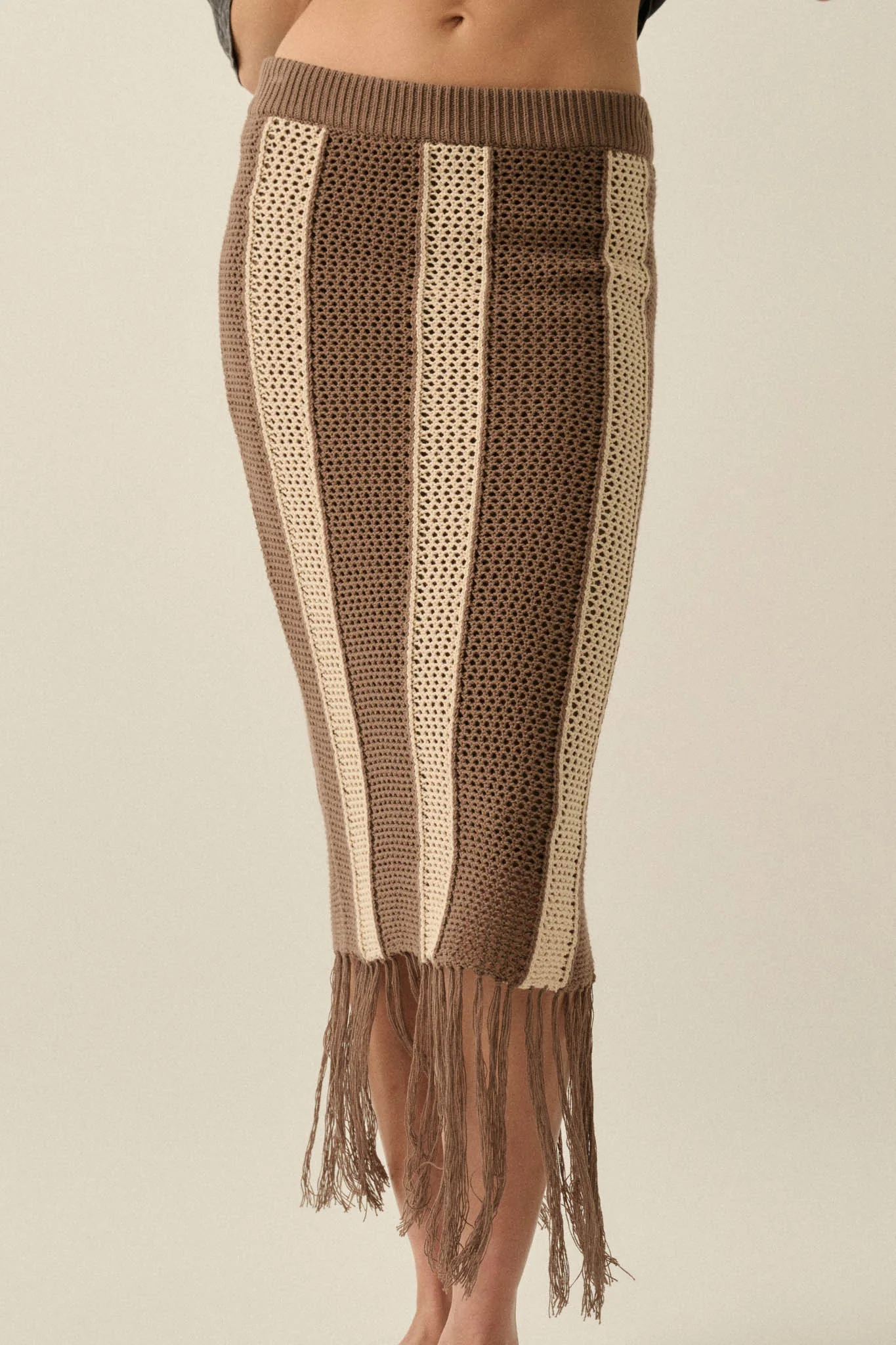 Someday Soon Striped Crochet-Knit Fringe Midi Skirt - Image 7