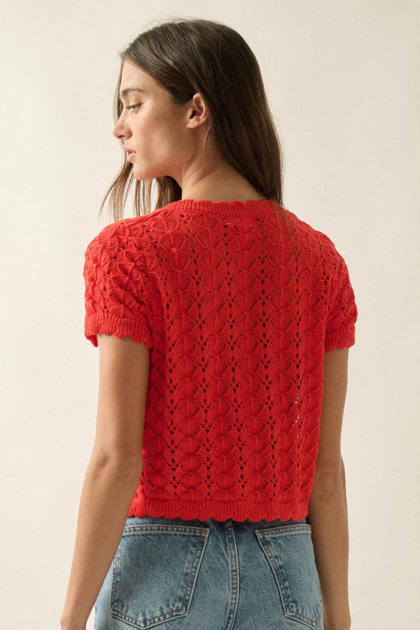 Something More Pointelle-Knit Short-Sleeve Cardigan - Image 2