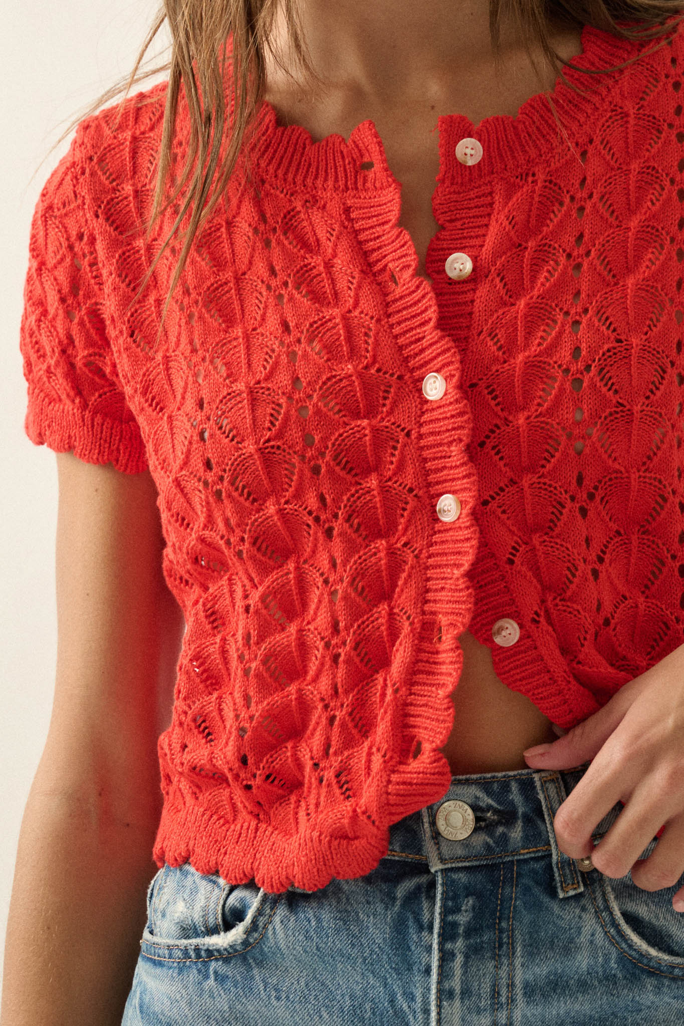 Something More Pointelle-Knit Short-Sleeve Cardigan - Image 4