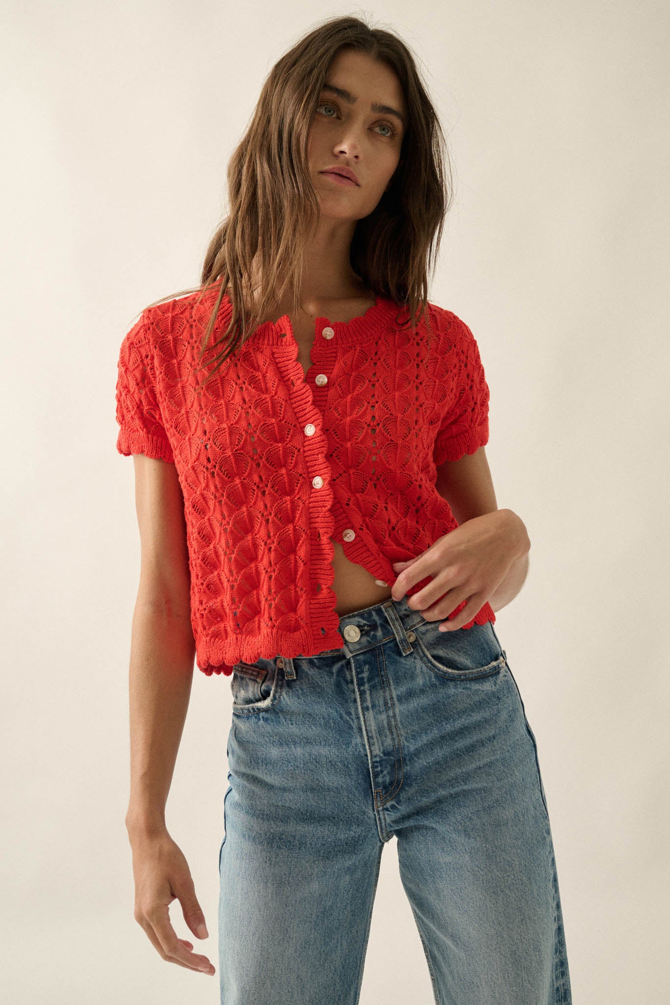 Something More Pointelle-Knit Short-Sleeve Cardigan - Image 5