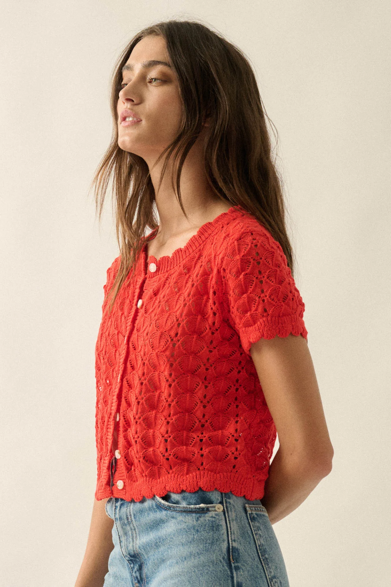 Something More Pointelle-Knit Short-Sleeve Cardigan - Image 6