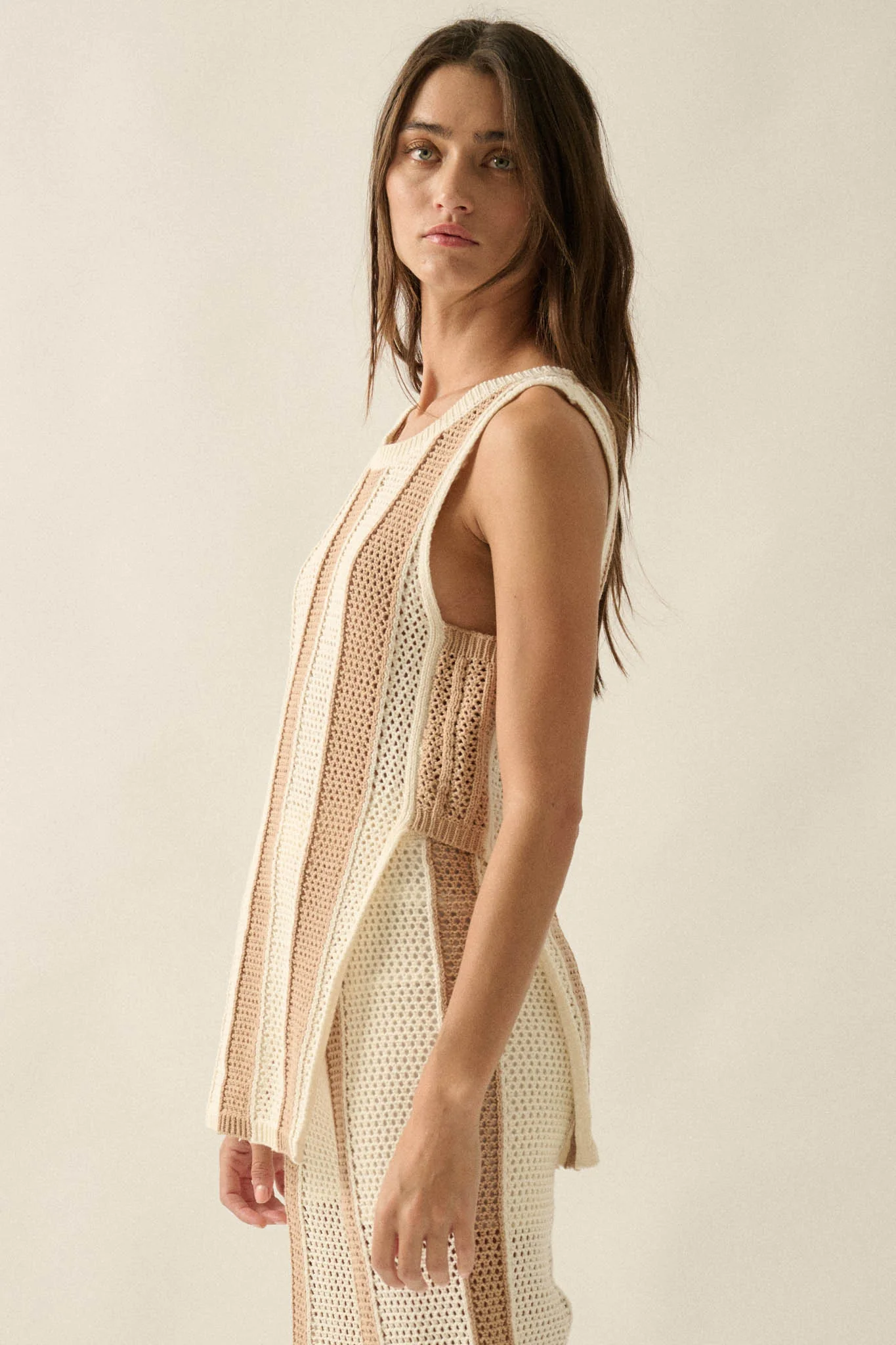 Sooner or Later Striped Crochet-Knit Tunic Tank Top - Image 14