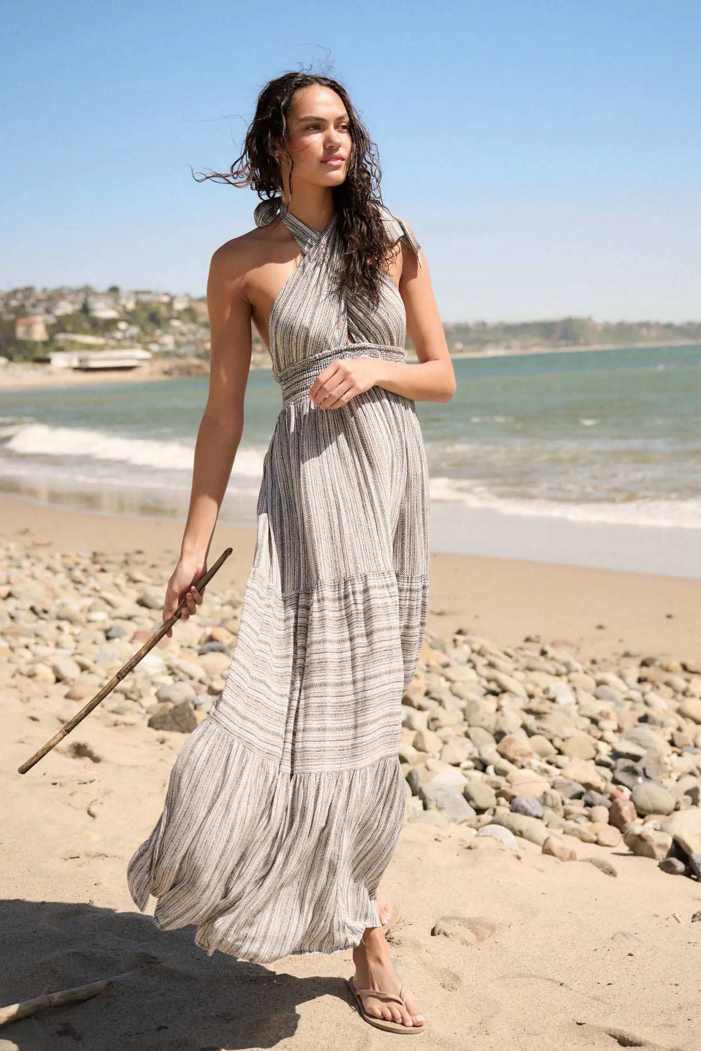 Soul Journey Striped Cross-Front Halter Maxi Dress - Image 2