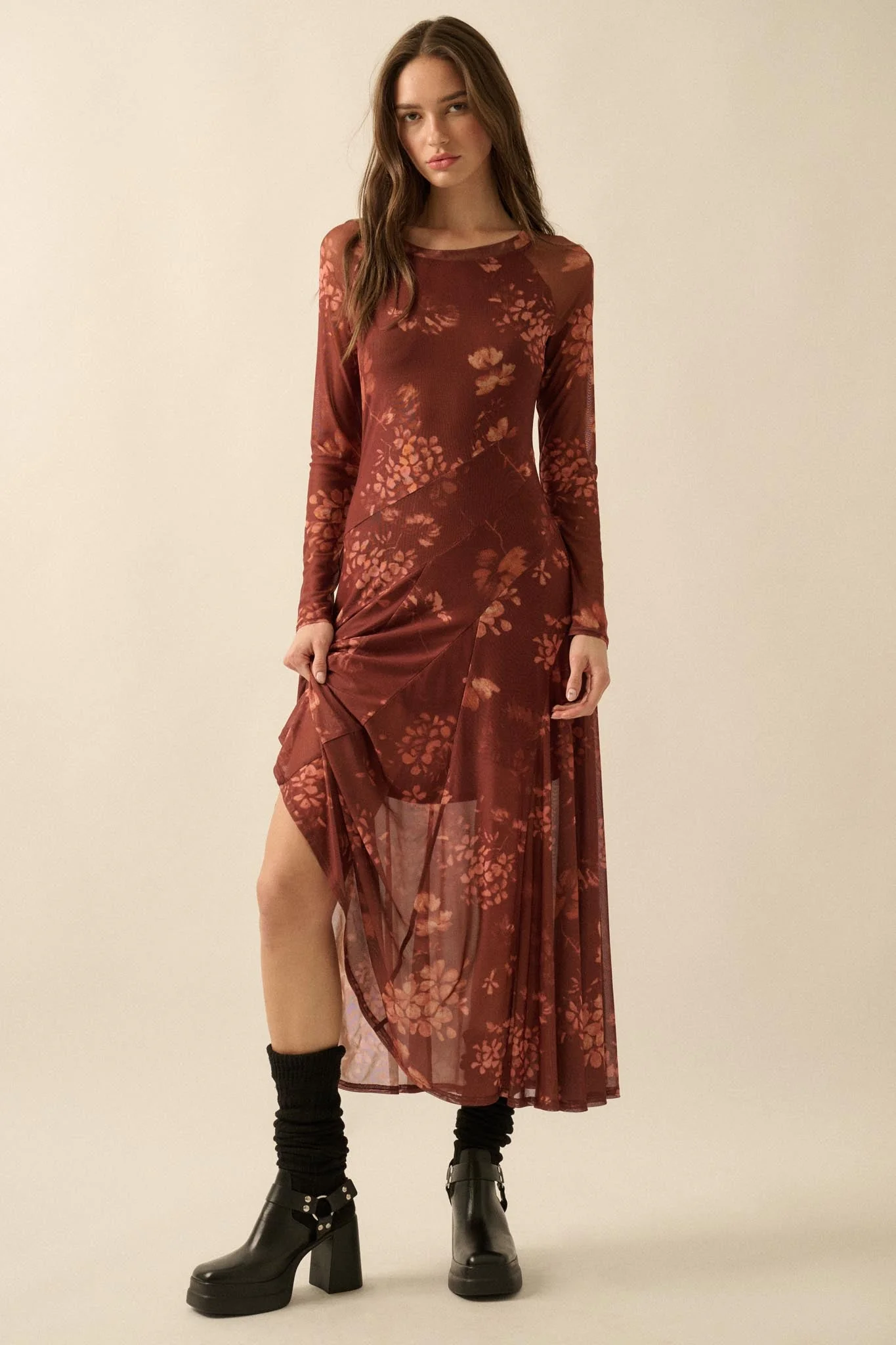 Spice of Life Floral Mesh Paneled Midi Dress - Image 3
