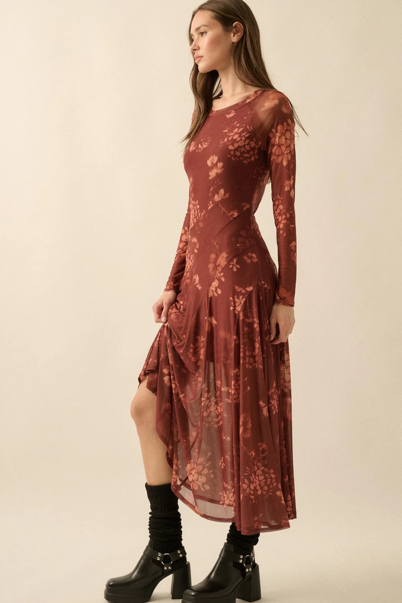 Spice of Life Floral Mesh Paneled Midi Dress - Image 5