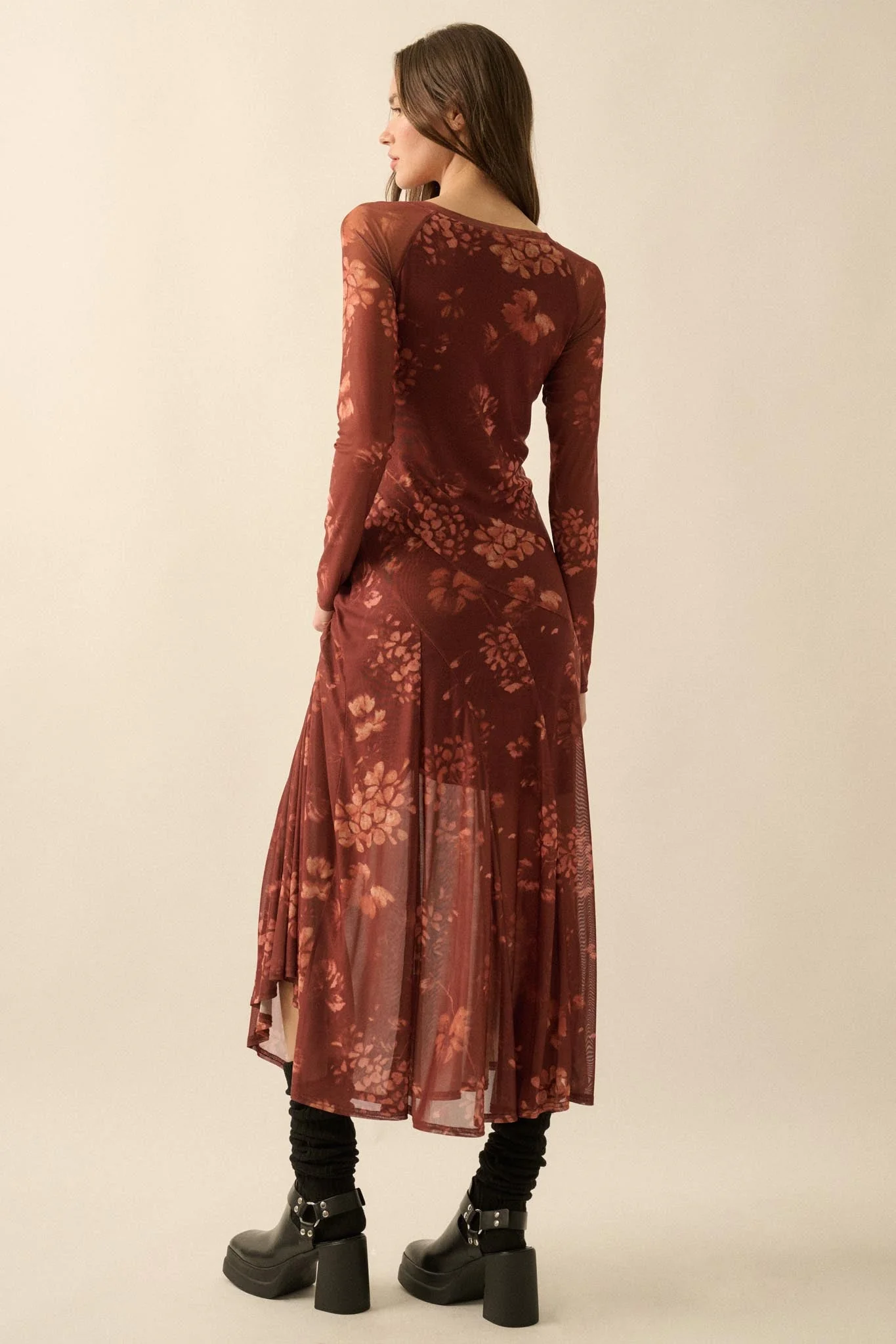 Spice of Life Floral Mesh Paneled Midi Dress - Image 6