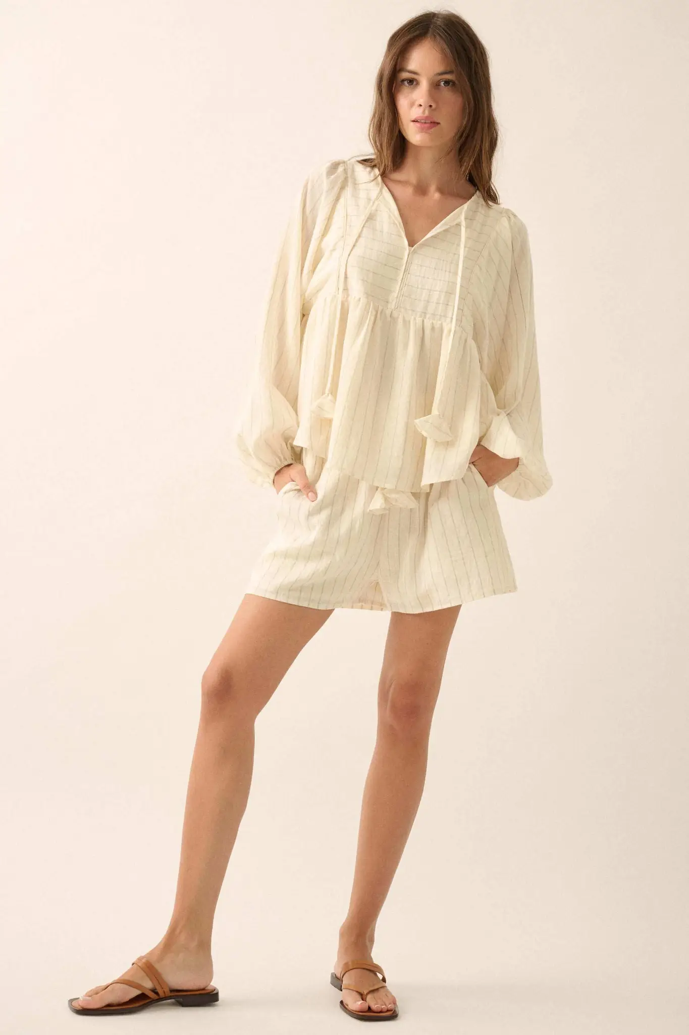 Spring Breeze Pinstripe Babydoll Peasant Top - Image 10