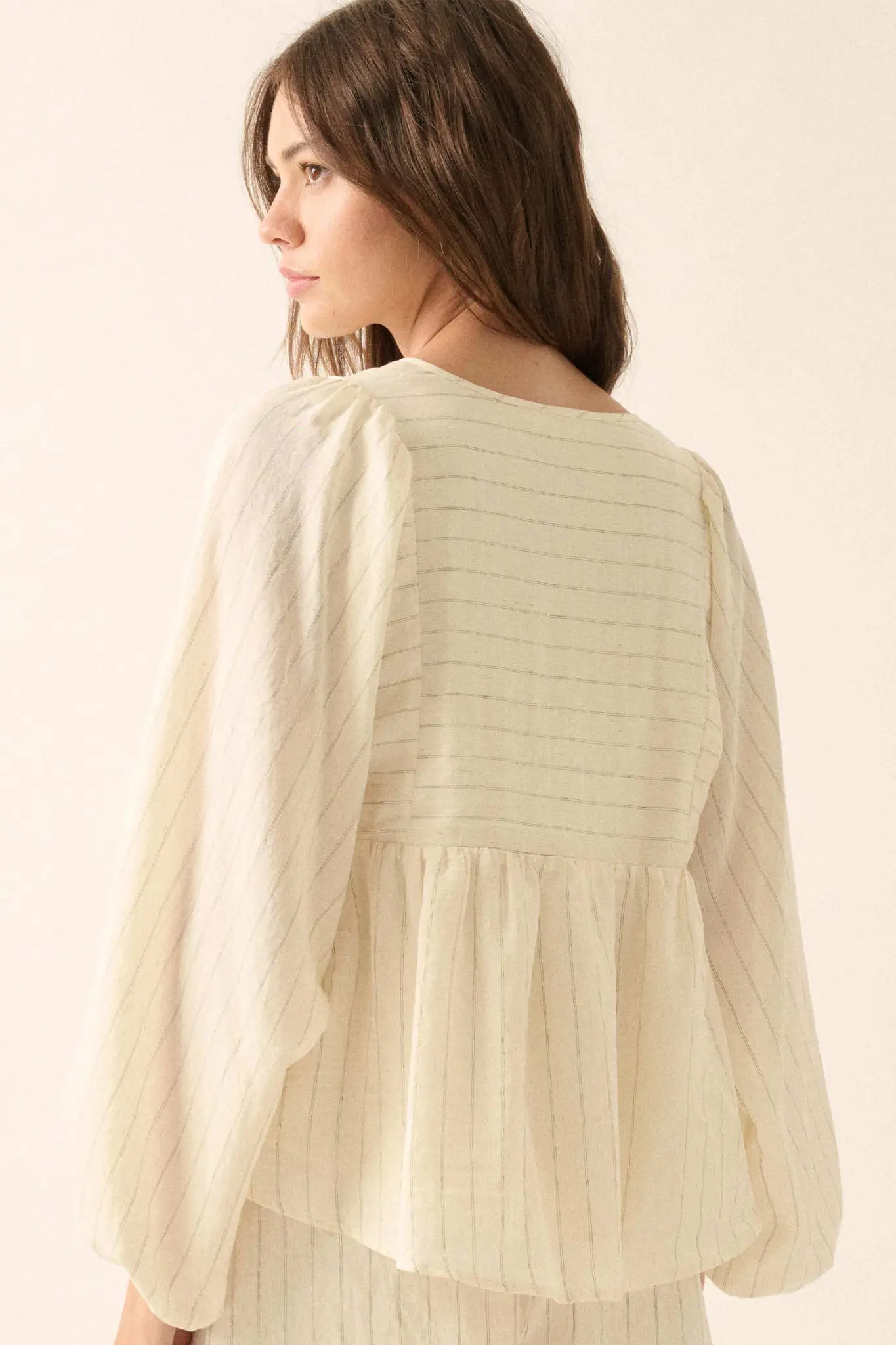Spring Breeze Pinstripe Babydoll Peasant Top - Image 12