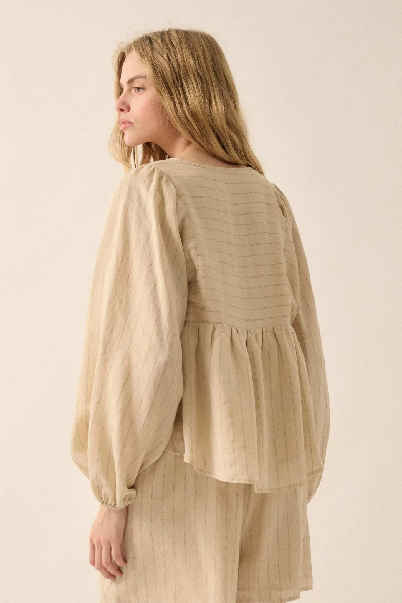 Spring Breeze Pinstripe Babydoll Peasant Top - Image 2