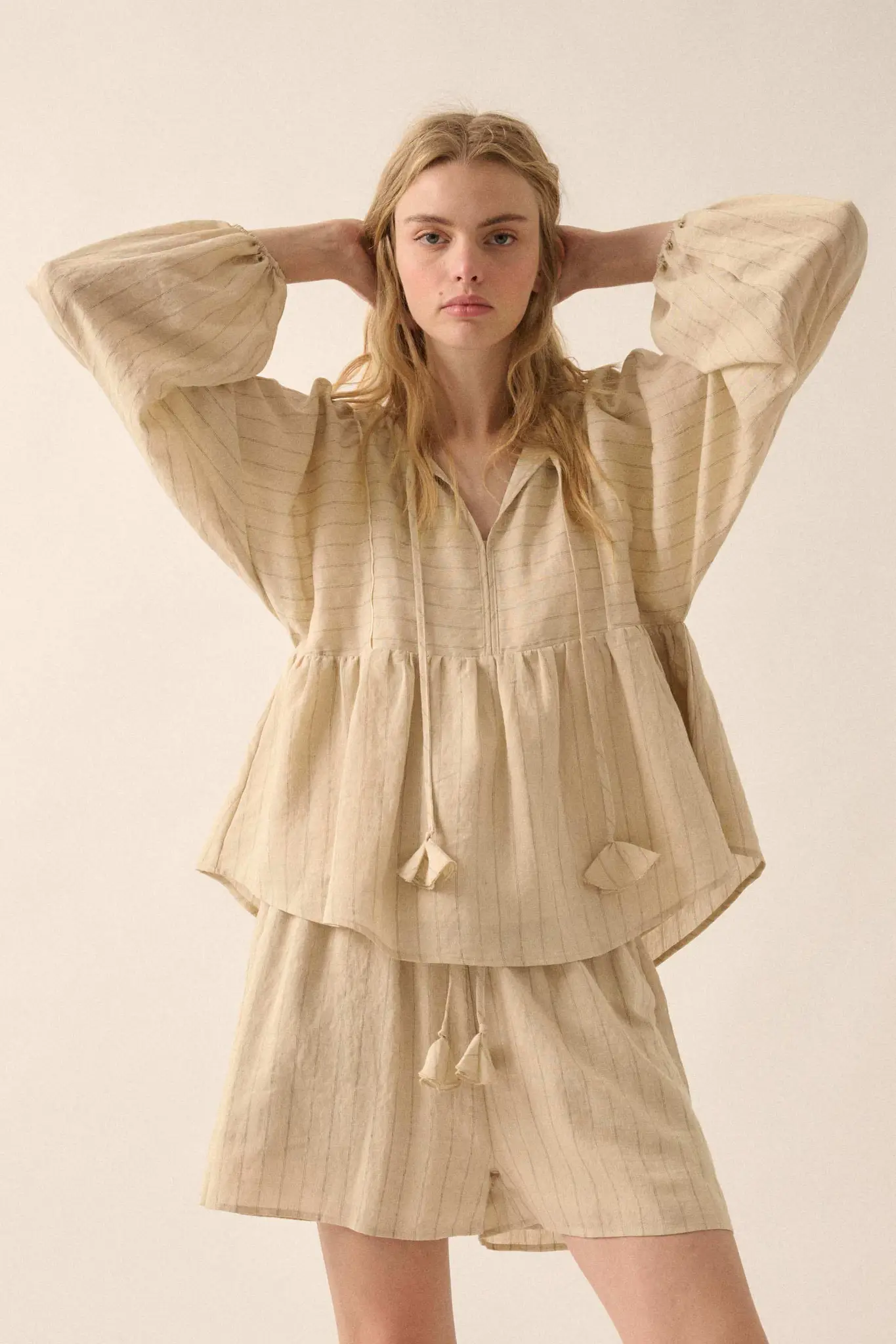 Spring Breeze Pinstripe Babydoll Peasant Top - Image 3