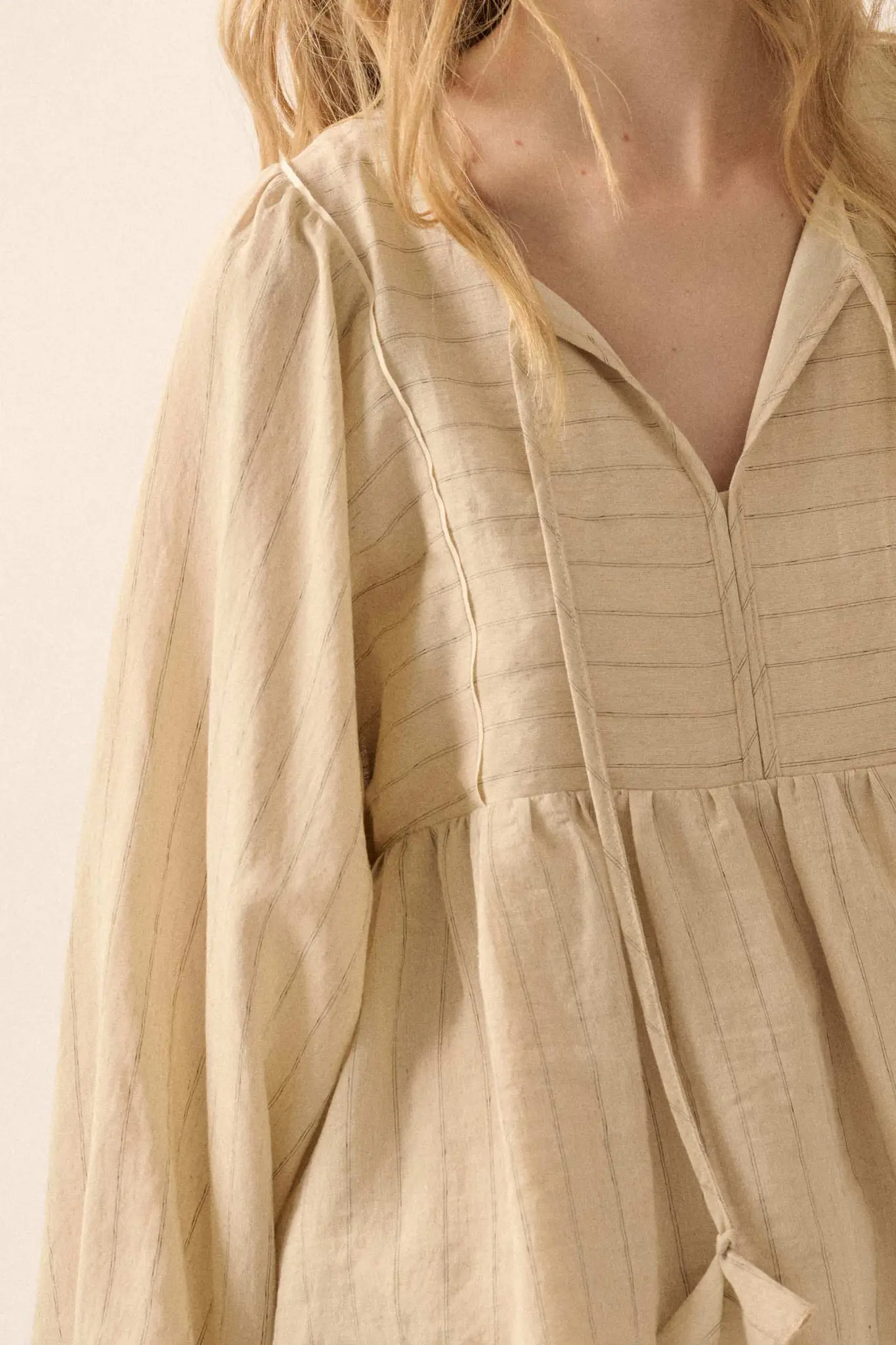 Spring Breeze Pinstripe Babydoll Peasant Top - Image 4
