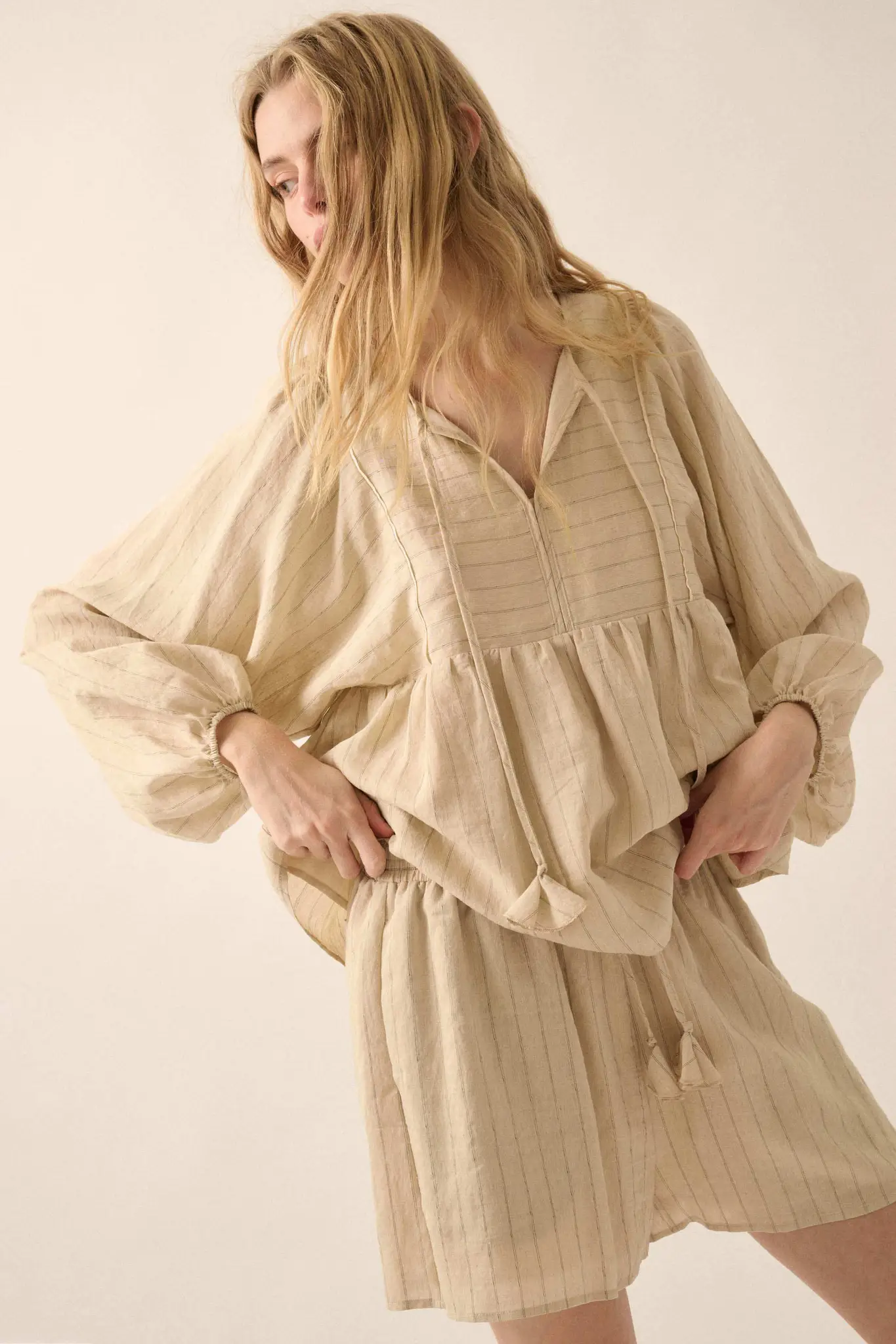 Spring Breeze Pinstripe Babydoll Peasant Top - Image 6