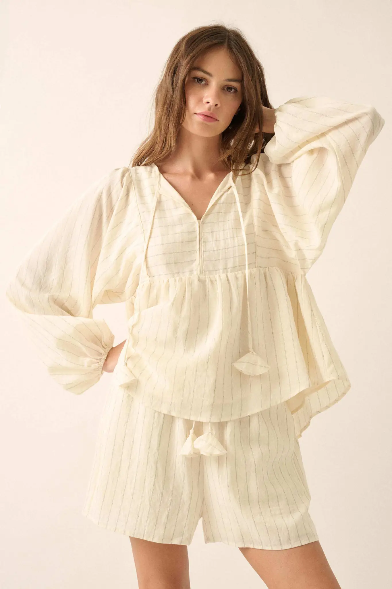 Spring Breeze Pinstripe Babydoll Peasant Top - Image 7