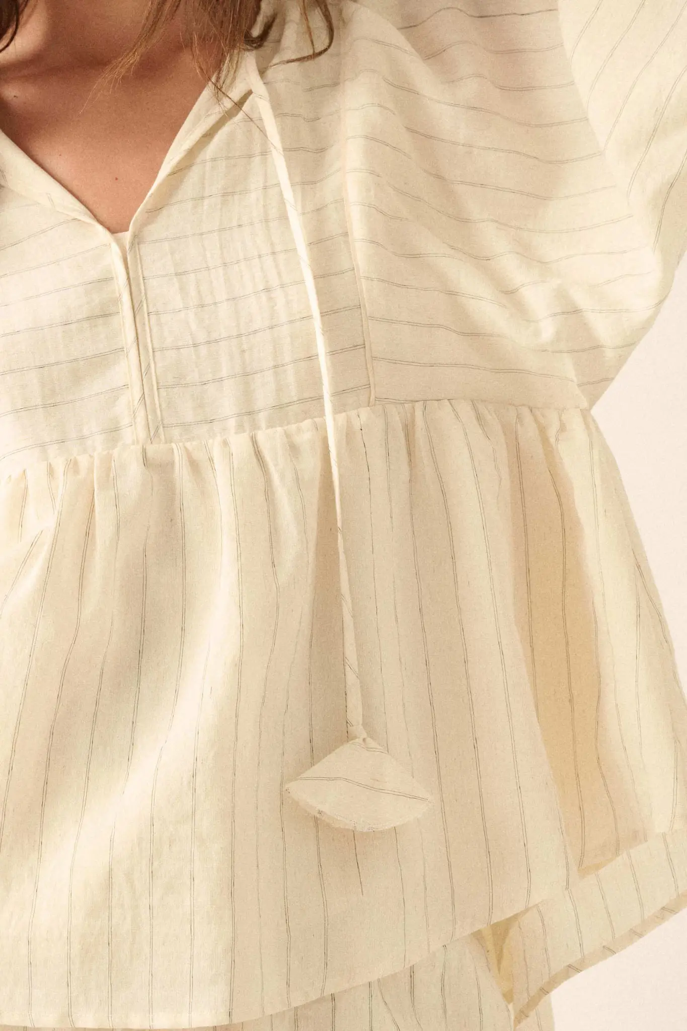 Spring Breeze Pinstripe Babydoll Peasant Top - Image 8