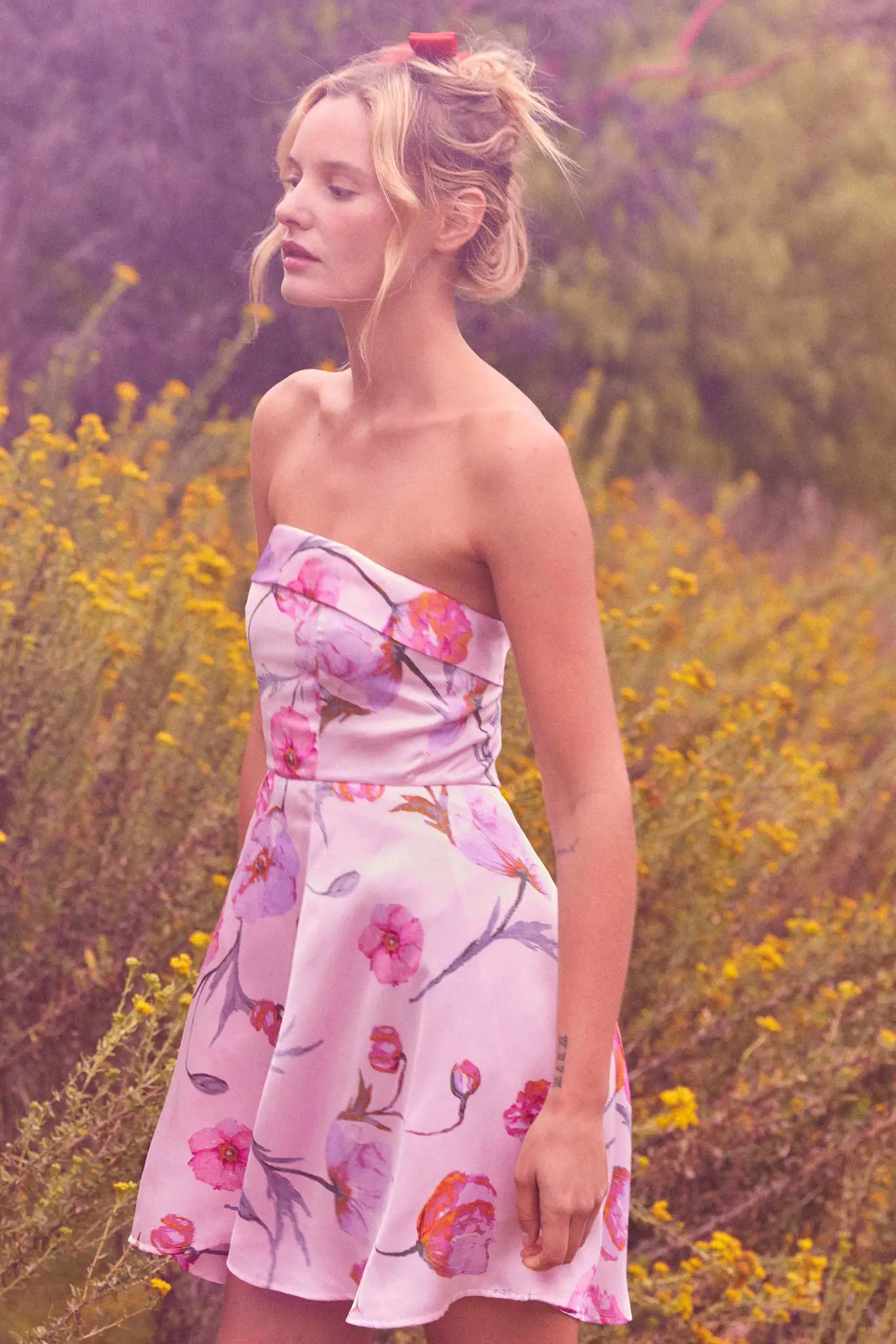 Spring Fever Floral Satin Strapless Mini Dress - Image 3
