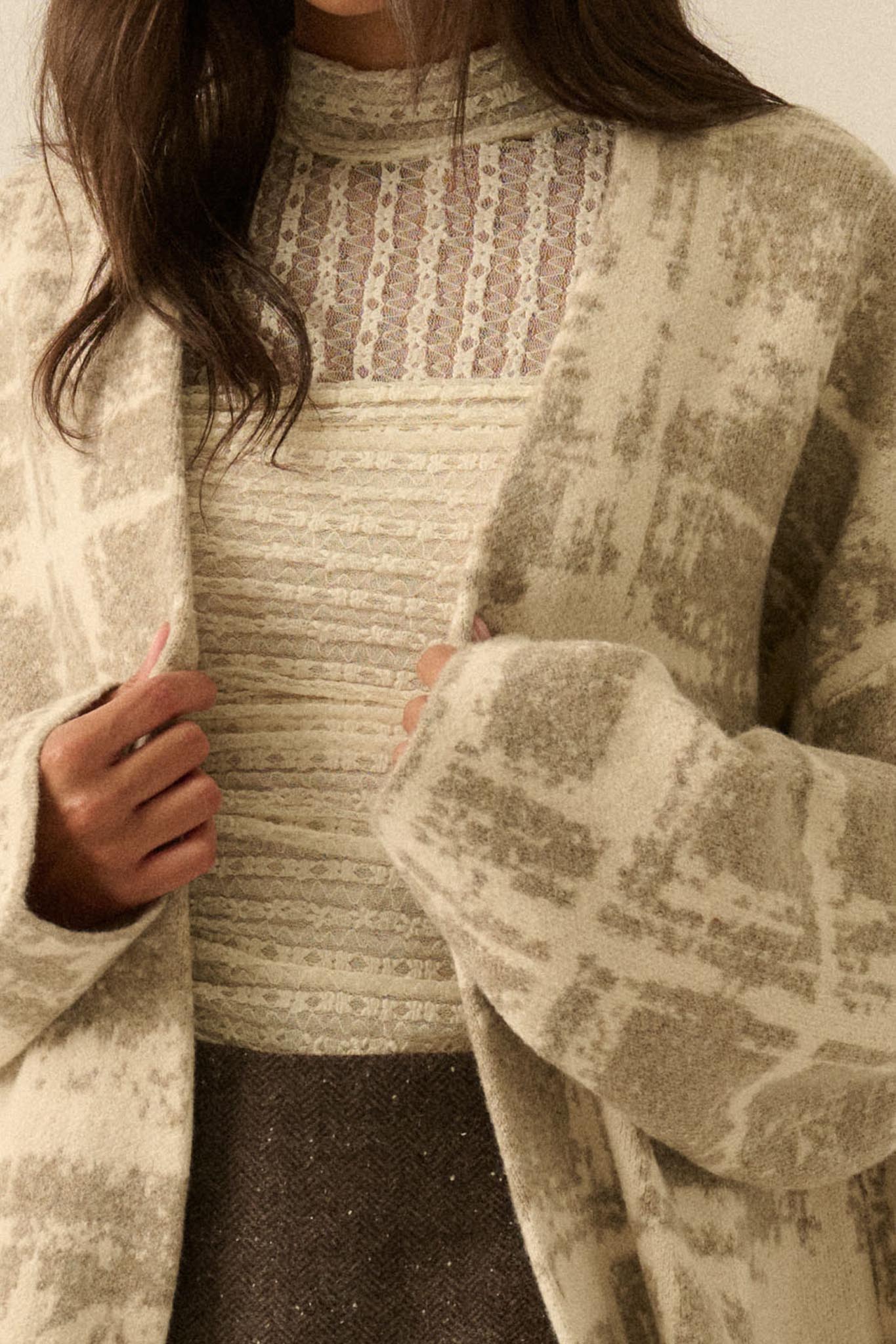 Square One Plaid Jacquard-Knit Duster Cardigan - Image 11
