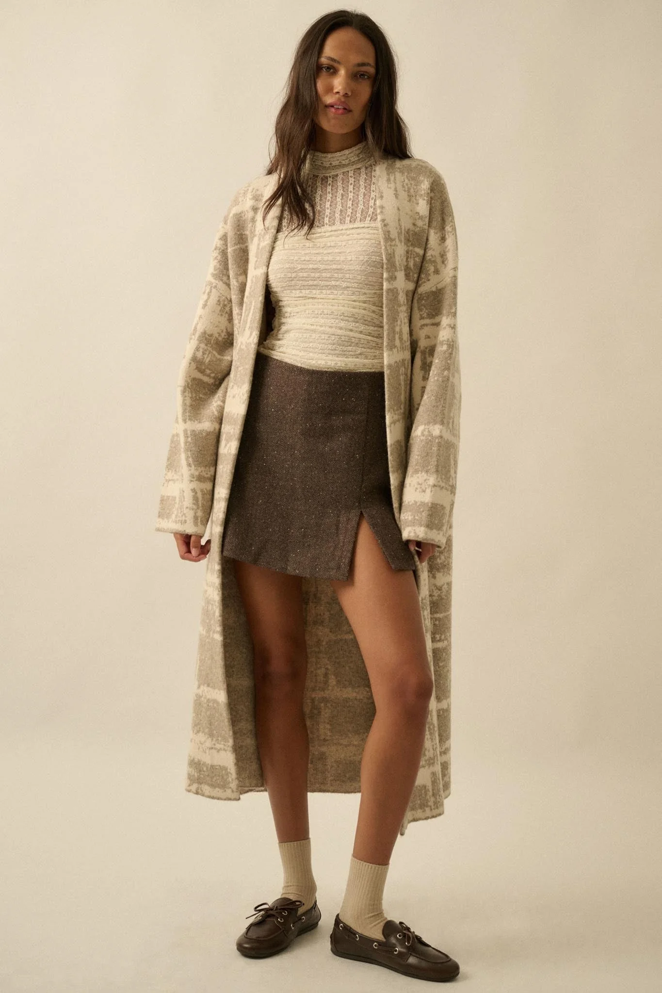 Square One Plaid Jacquard-Knit Duster Cardigan - Image 12