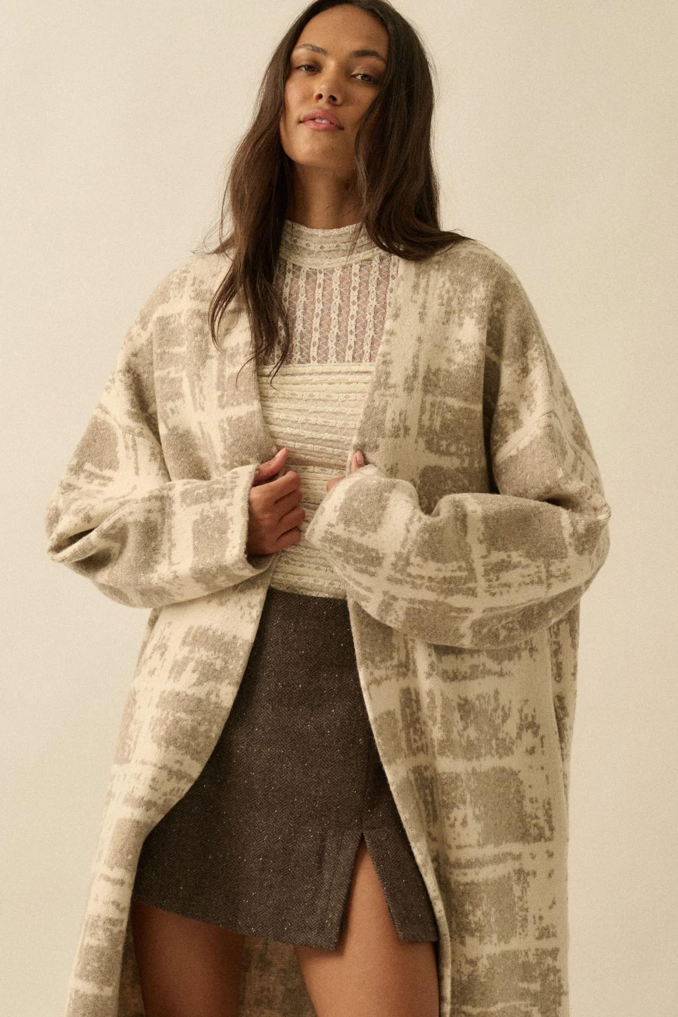 Square One Plaid Jacquard-Knit Duster Cardigan - Image 13