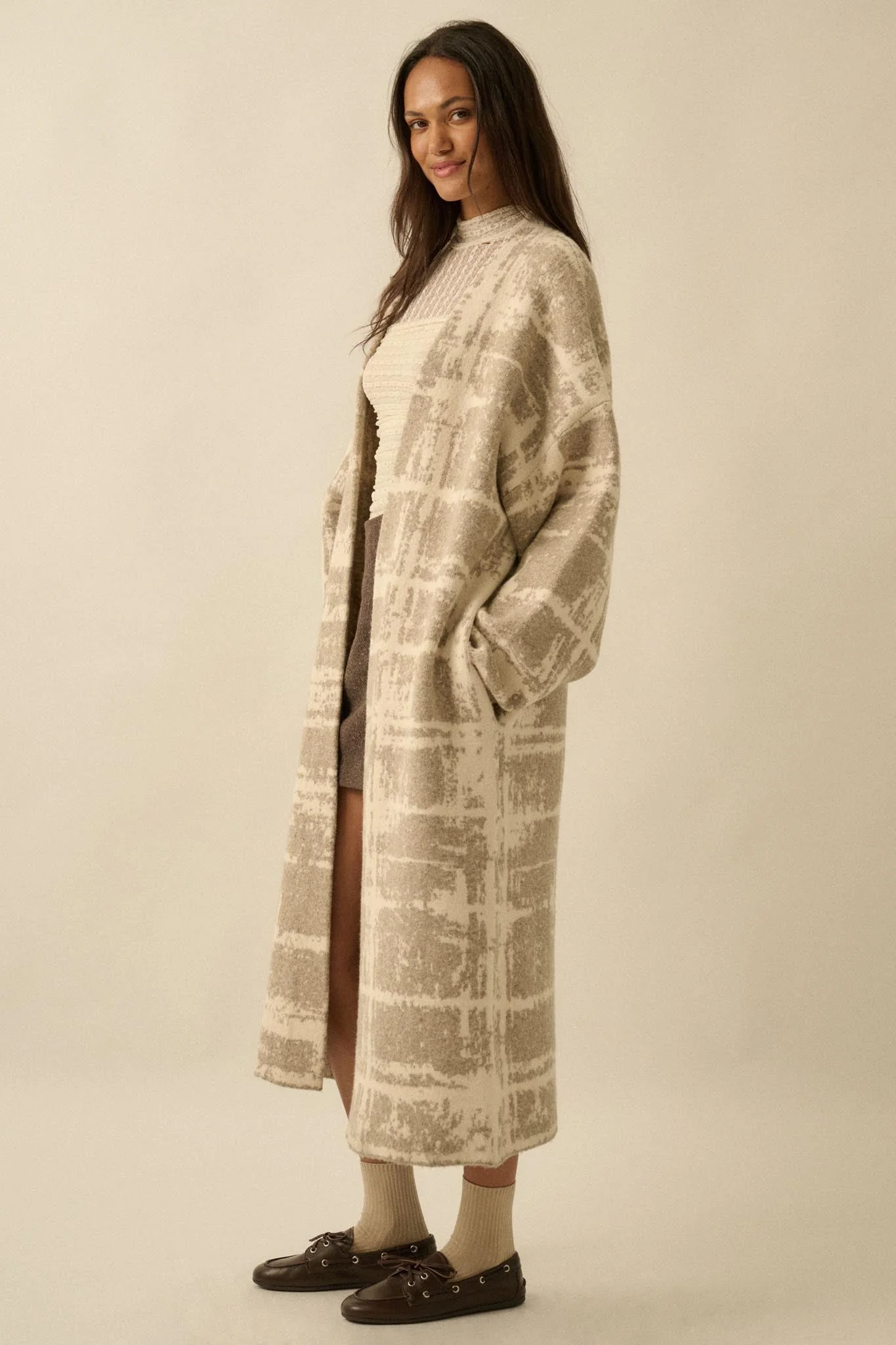 Square One Plaid Jacquard-Knit Duster Cardigan - Image 14
