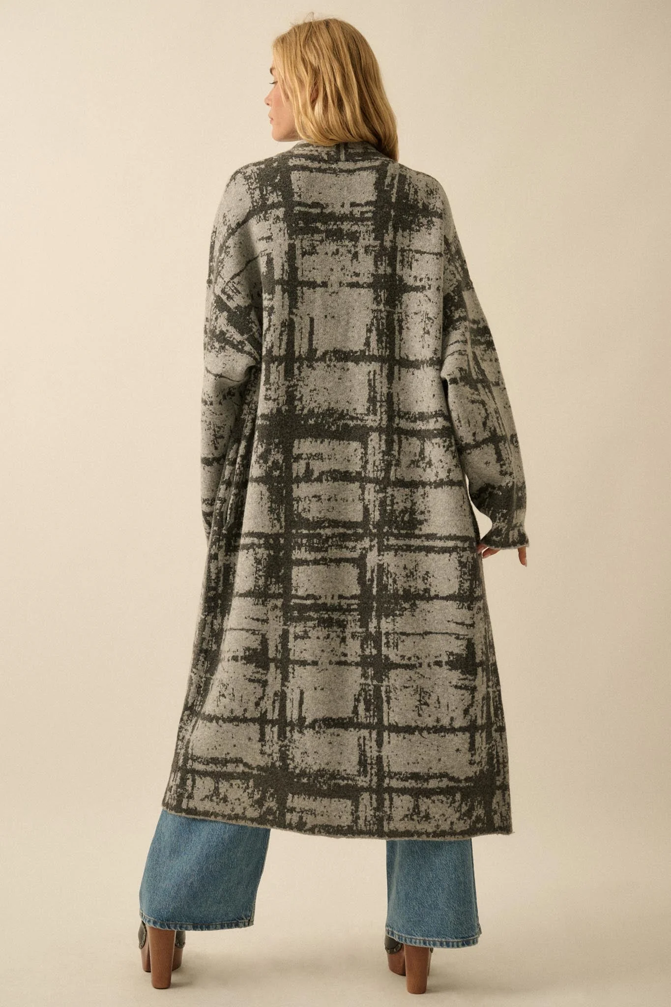 Square One Plaid Jacquard-Knit Duster Cardigan - Image 5