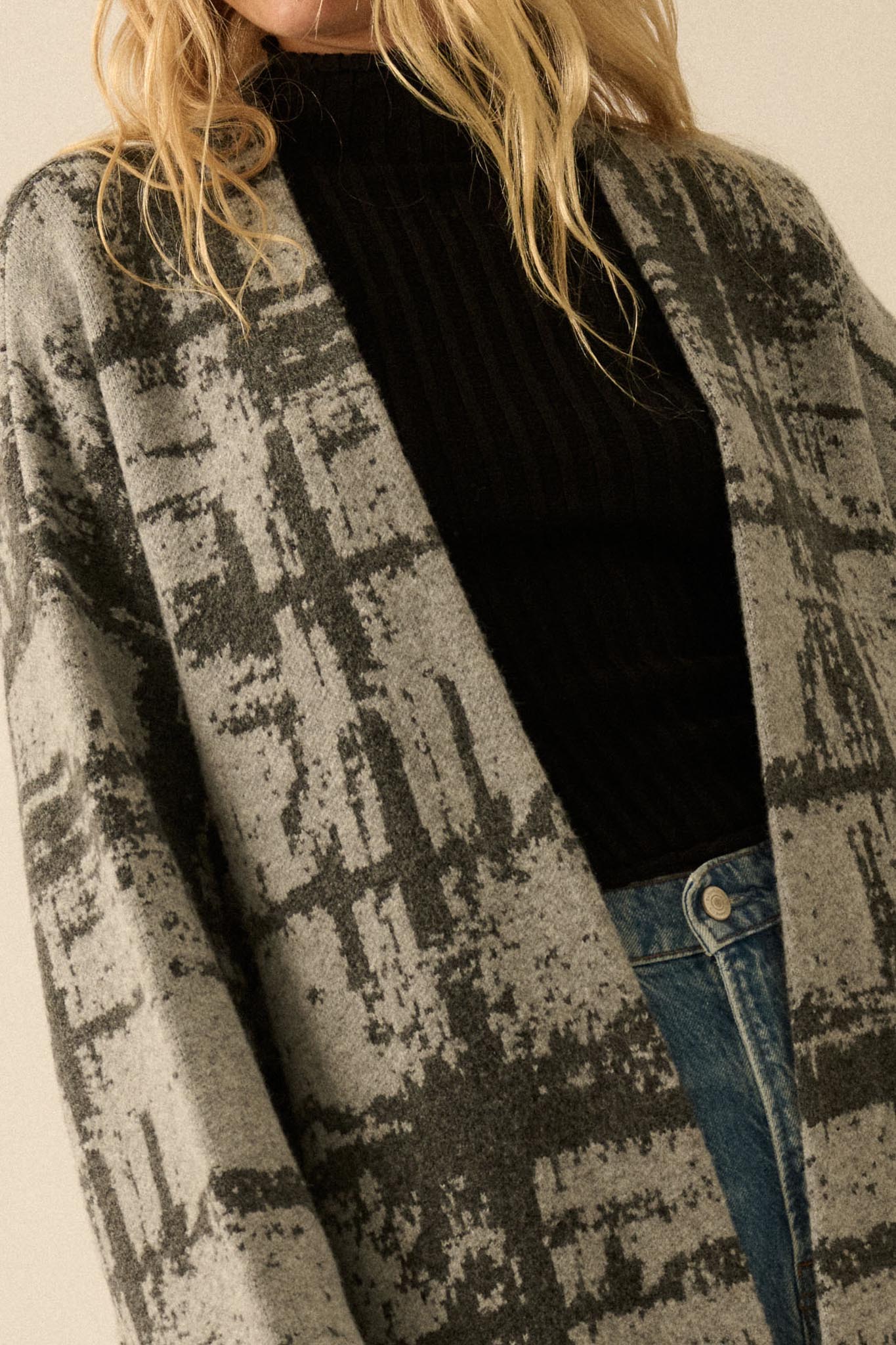 Square One Plaid Jacquard-Knit Duster Cardigan - Image 7