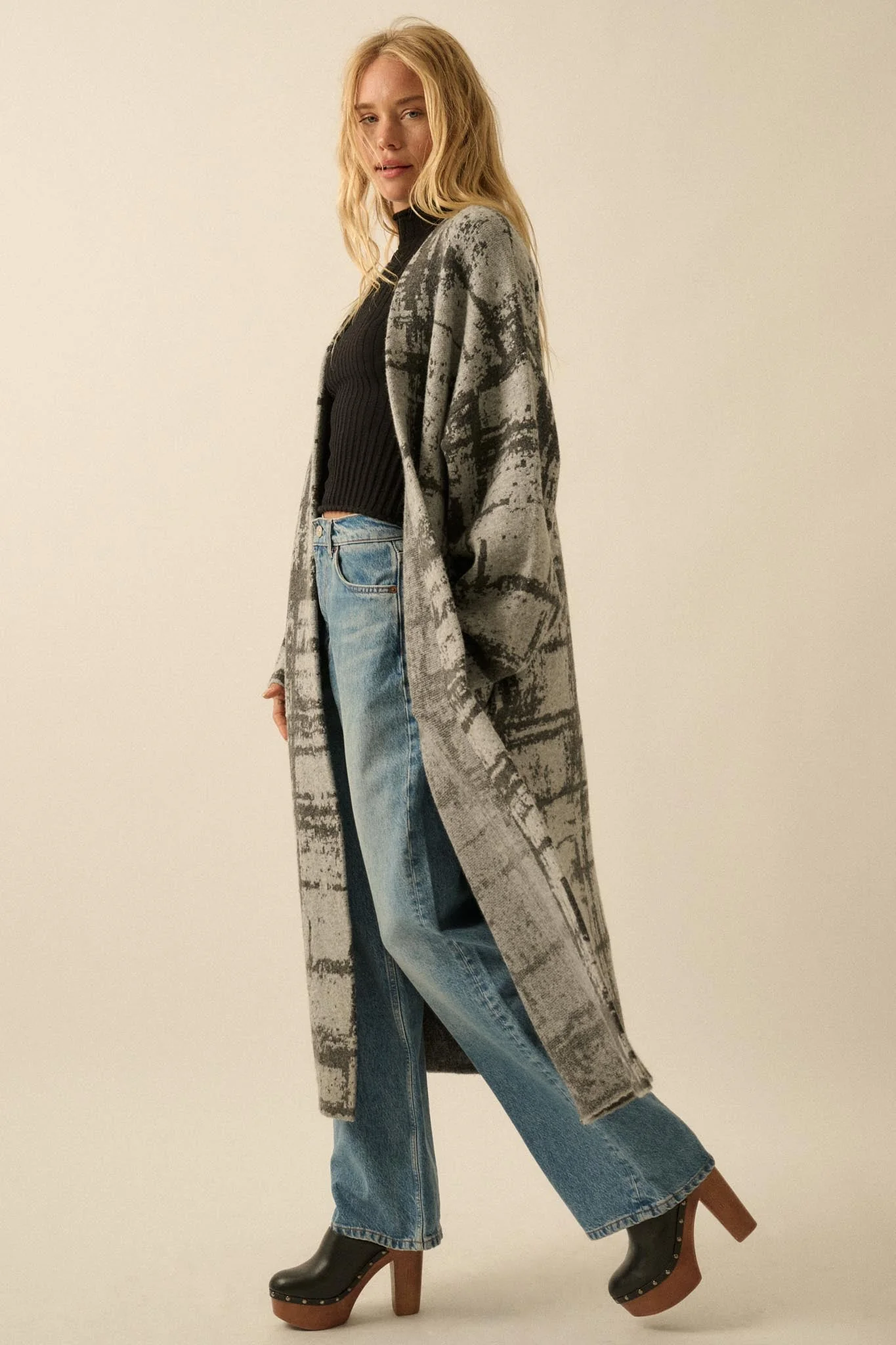 Square One Plaid Jacquard-Knit Duster Cardigan - Image 9
