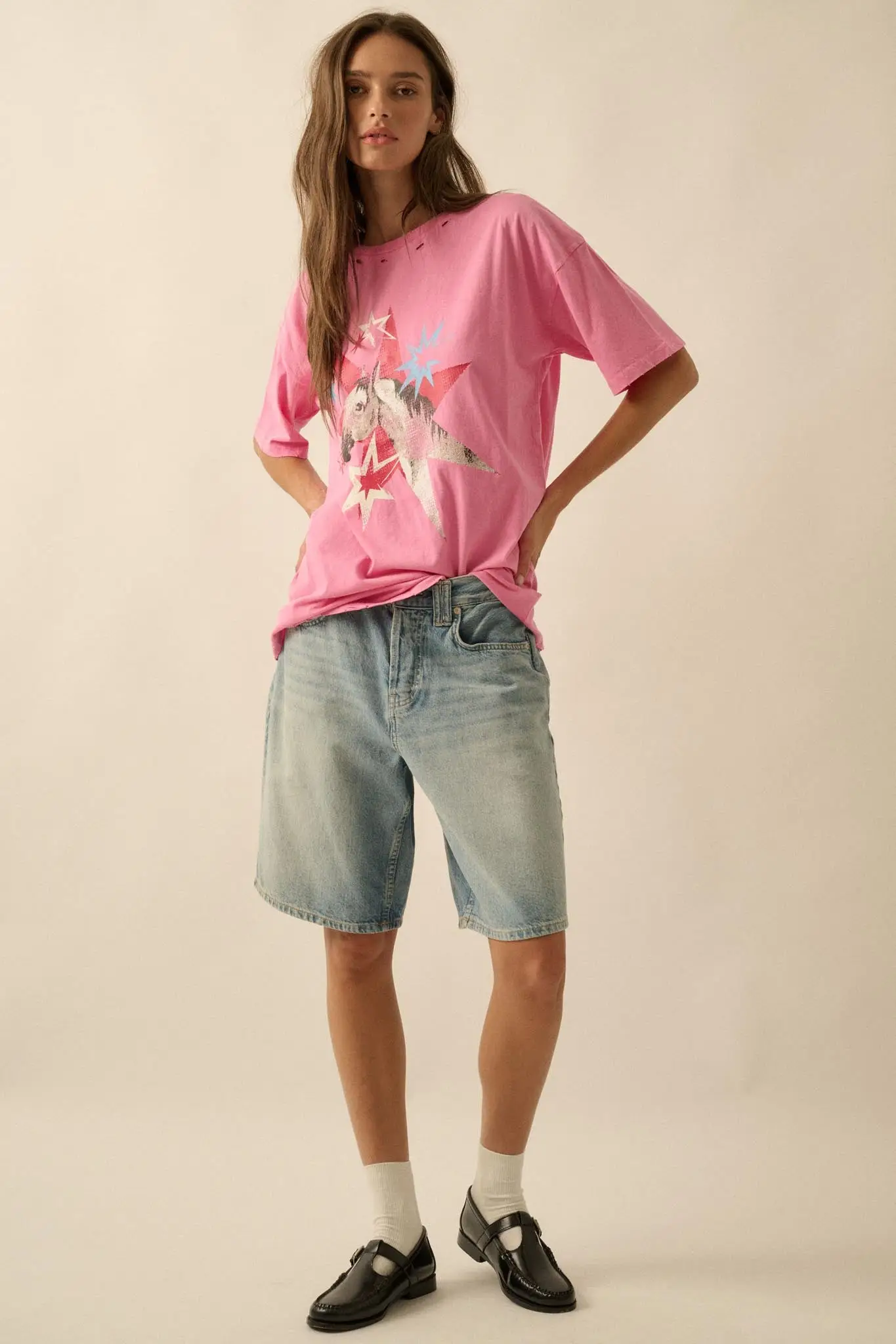 Star Horse Distressed Oversize Graphic Tee - Image 6
