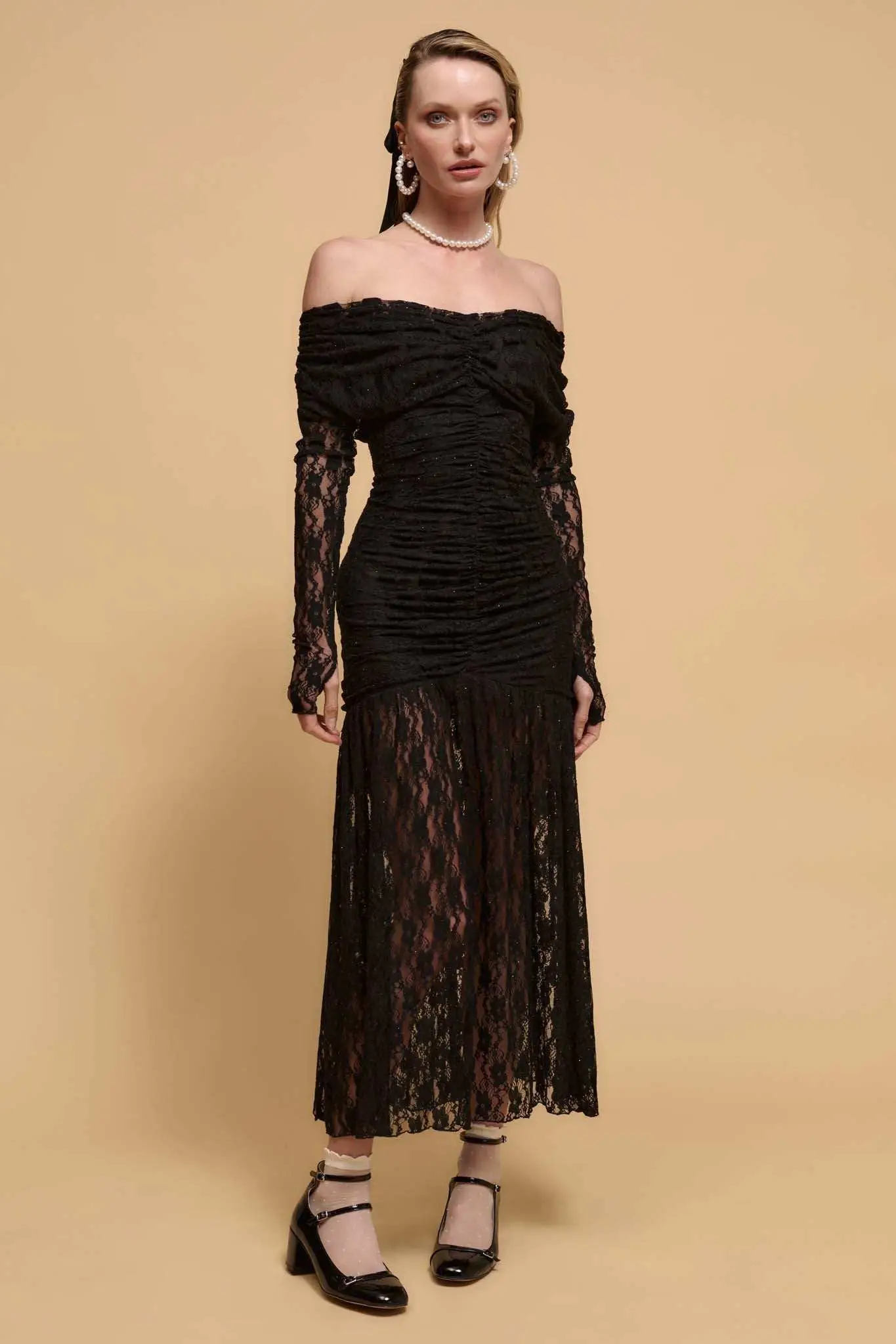 Starlit Romance Studded Lace Off-Shoulder Dress - Image 3