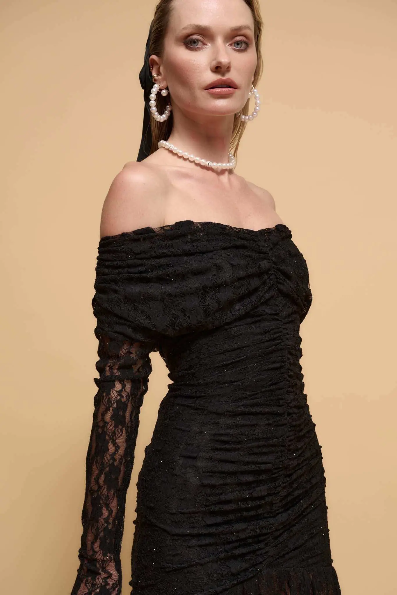 Starlit Romance Studded Lace Off-Shoulder Dress - Image 4