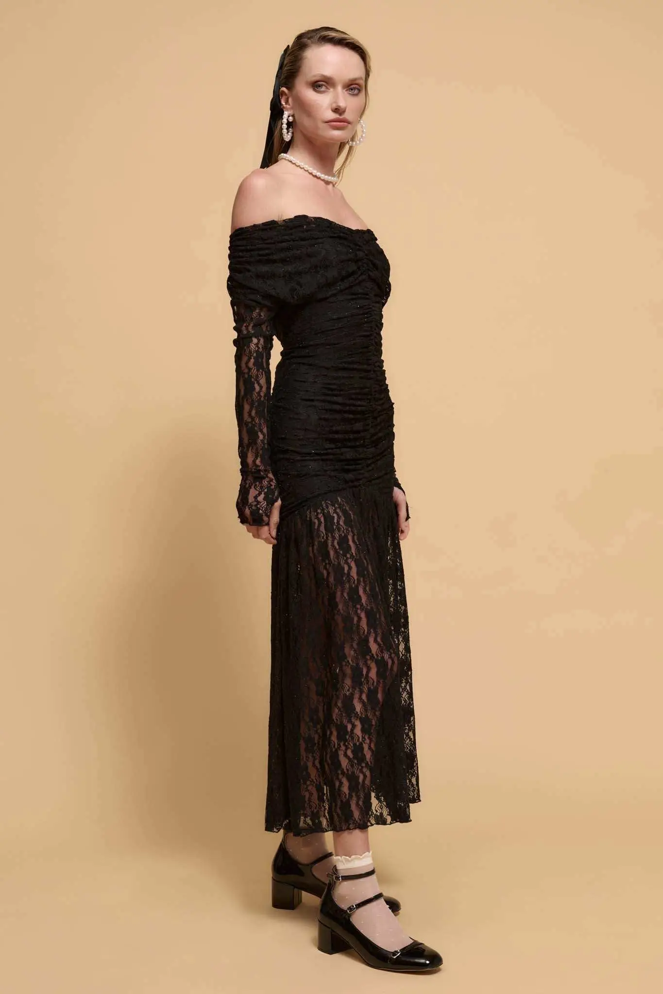 Starlit Romance Studded Lace Off-Shoulder Dress - Image 5