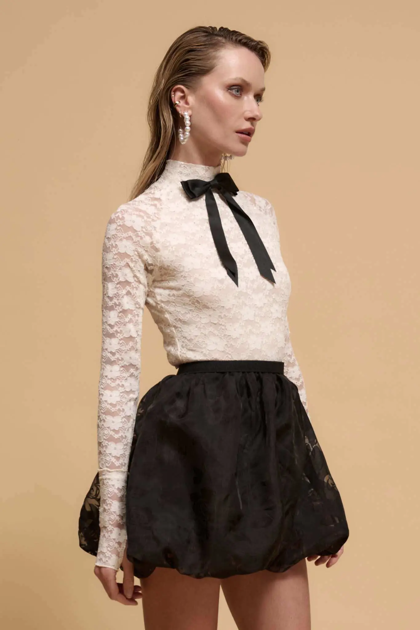 Starry Eyed Studded Floral Lace Mock-Neck Top - Image 12