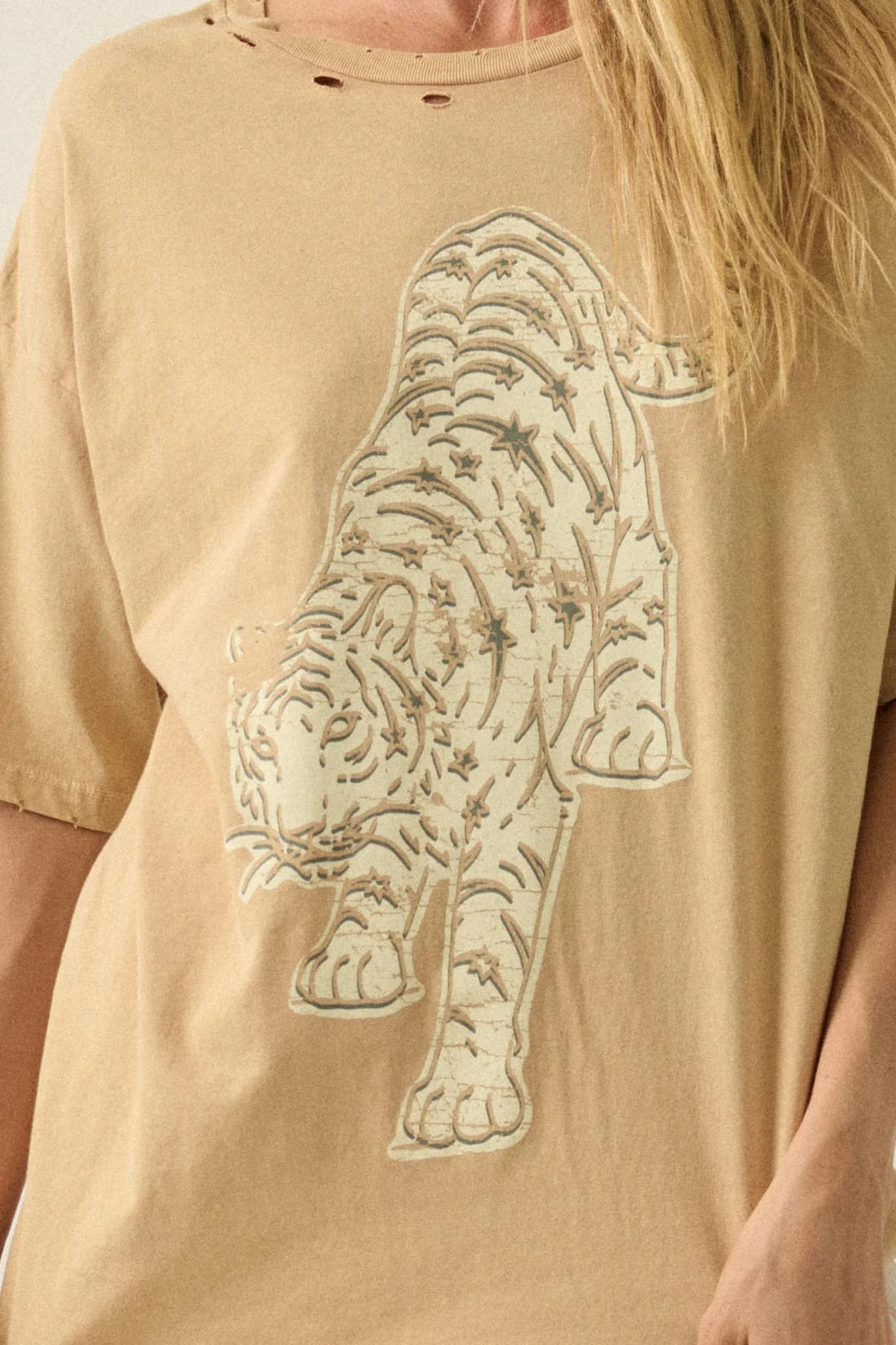 Starry Tiger Distressed Oversize Graphic Tee - Image 2