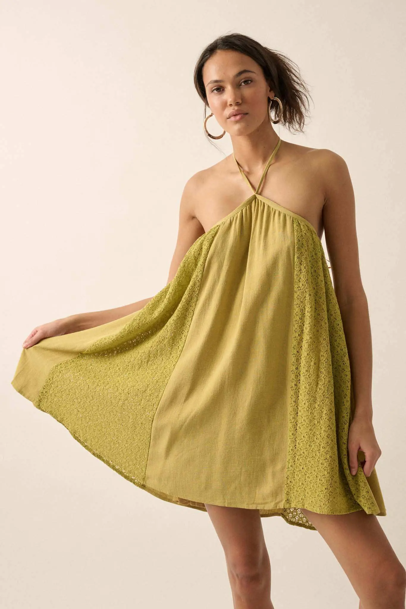 Starting Fresh Lace-Panel Mini Halter Swing Dress - Image 10