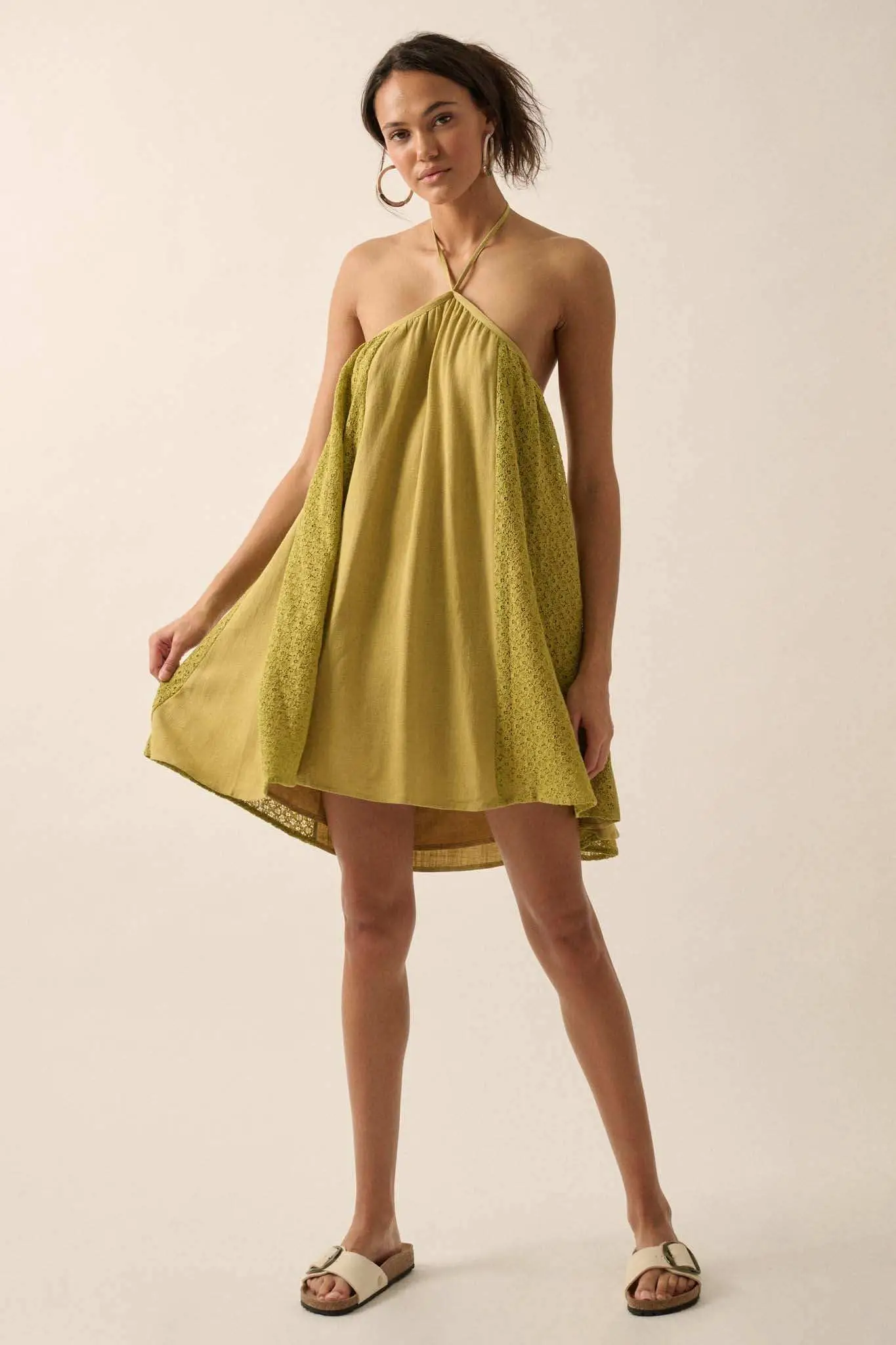 Starting Fresh Lace-Panel Mini Halter Swing Dress - Image 11