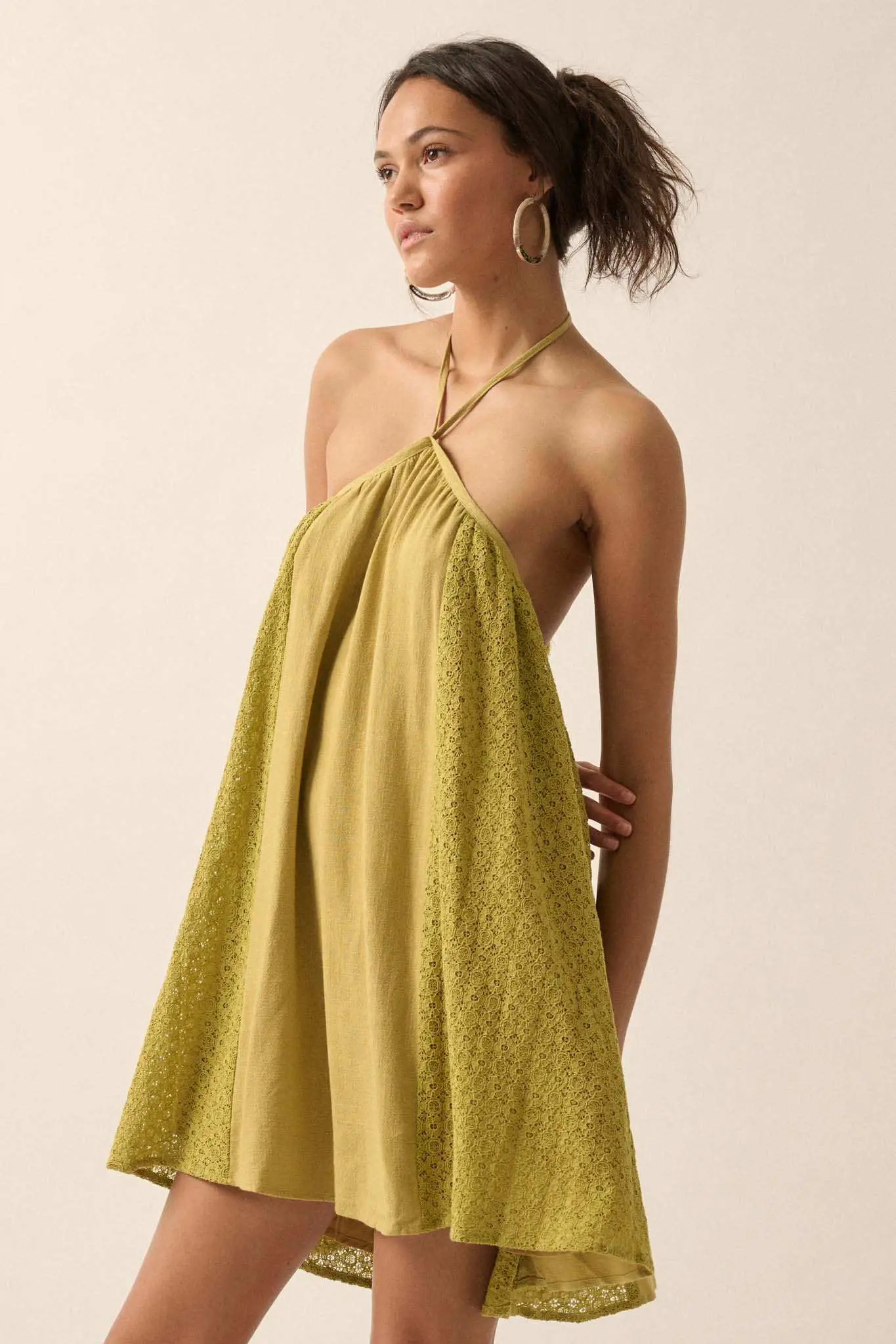 Starting Fresh Lace-Panel Mini Halter Swing Dress - Image 12