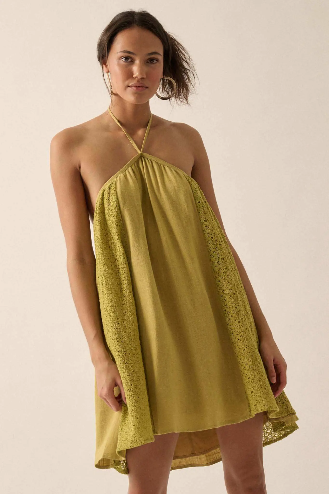Starting Fresh Lace-Panel Mini Halter Swing Dress - Image 14
