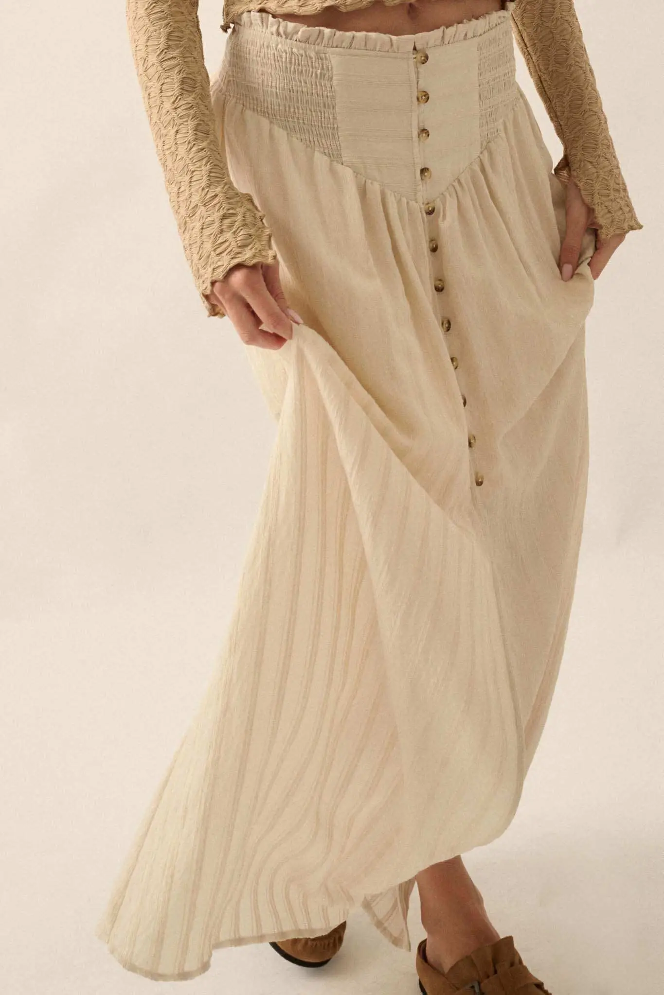 Starting Now Tonal-Stripe Button-Front Maxi Skirt - Image 4
