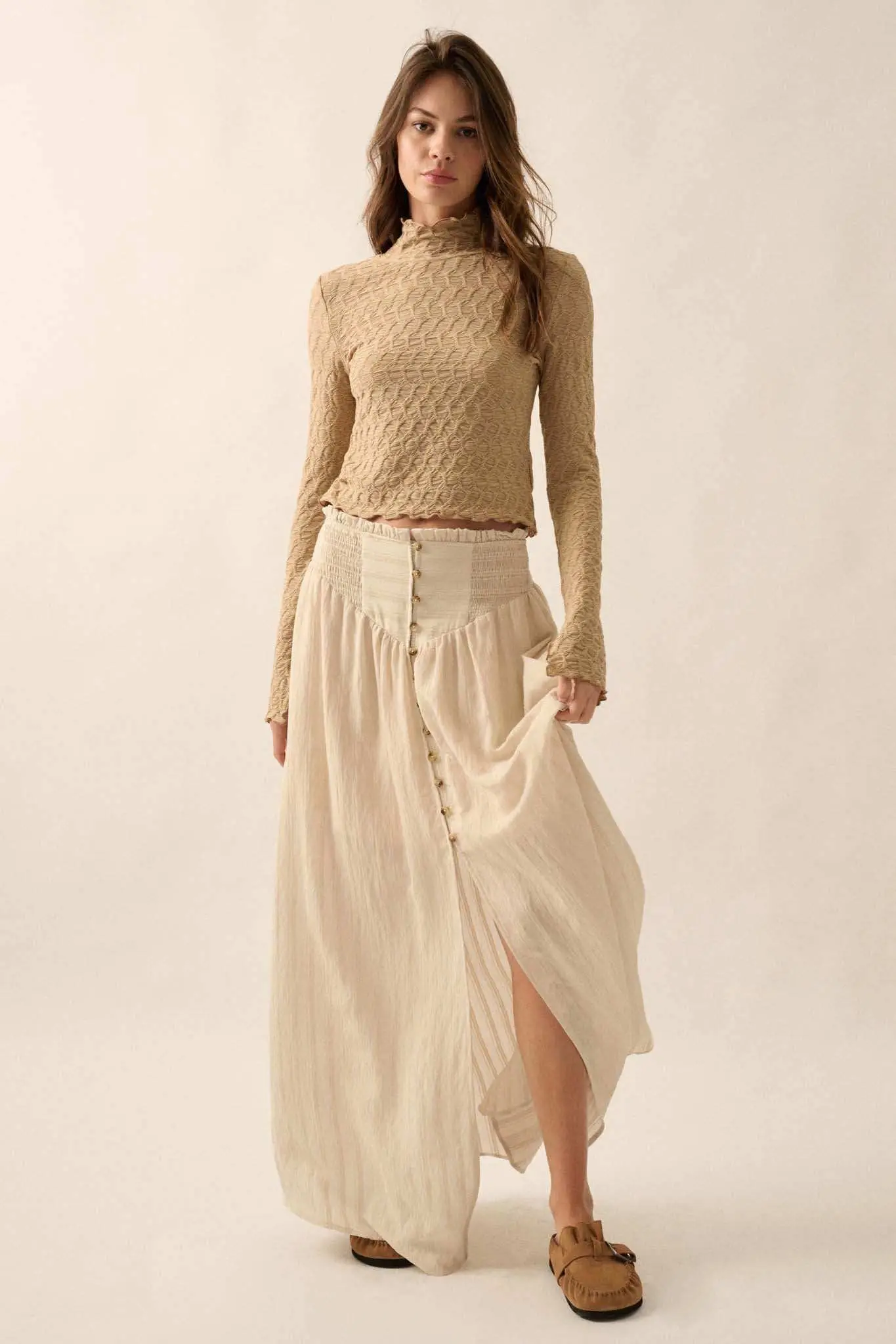 Starting Now Tonal-Stripe Button-Front Maxi Skirt - Image 6