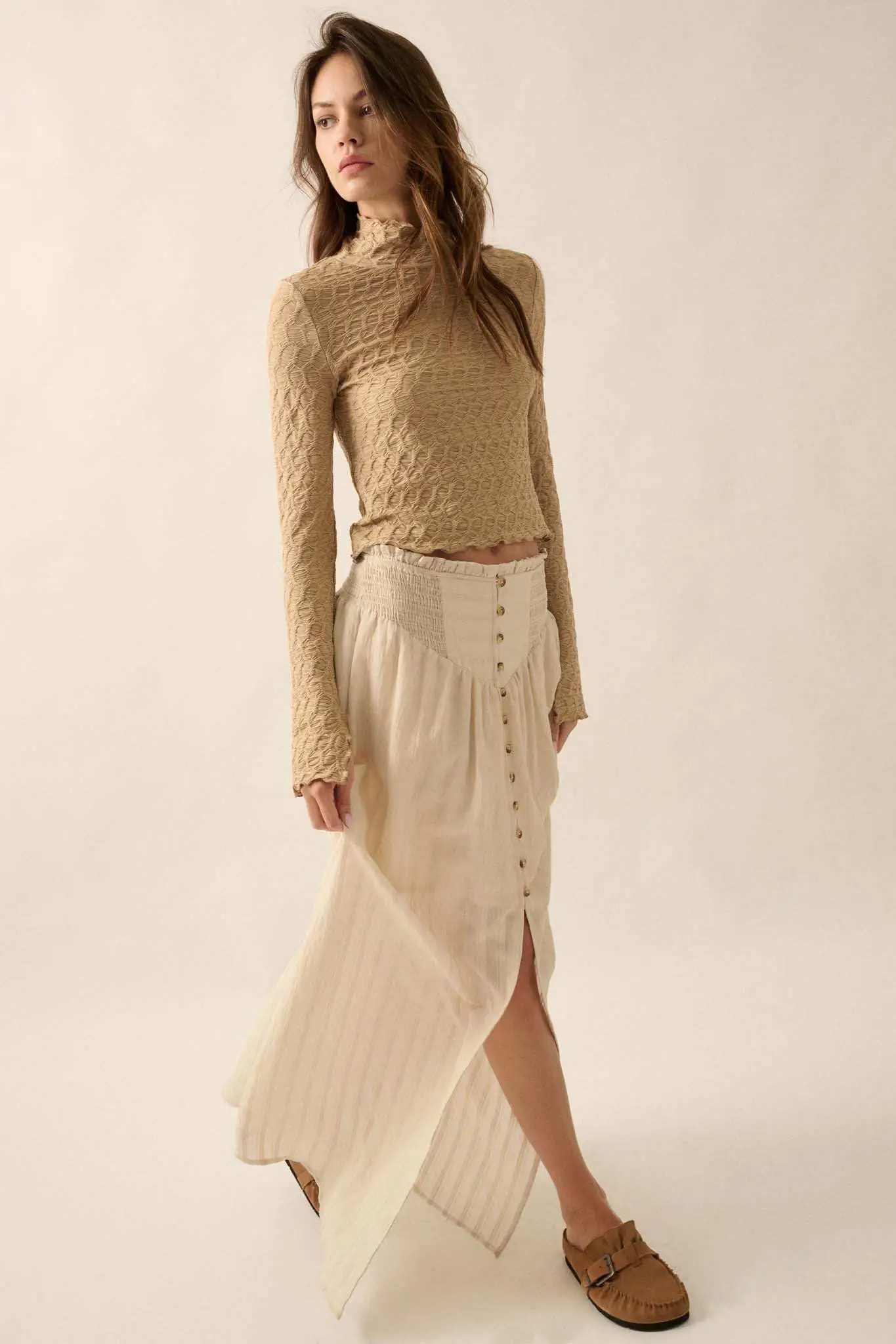 Starting Now Tonal-Stripe Button-Front Maxi Skirt - Image 9