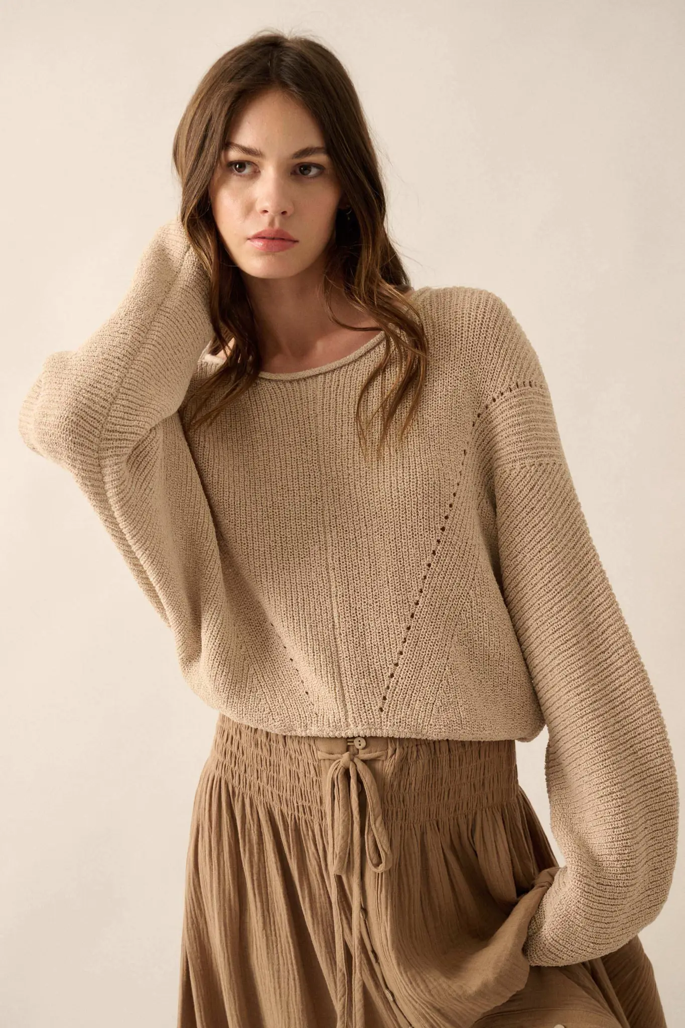 Stay True Rolled Edge Pointelle Rib-Knit Sweater - Image 11