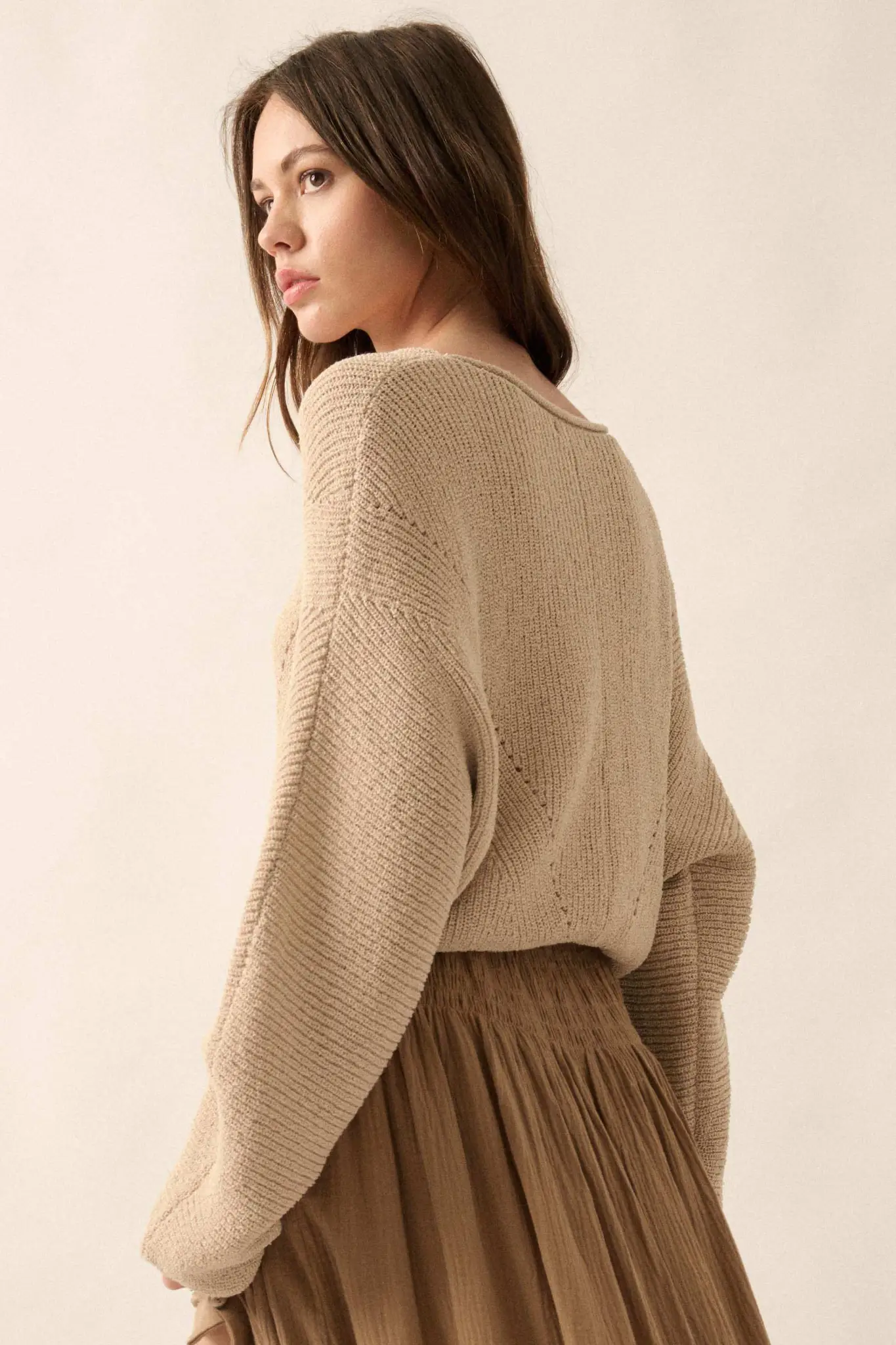 Stay True Rolled Edge Pointelle Rib-Knit Sweater - Image 12