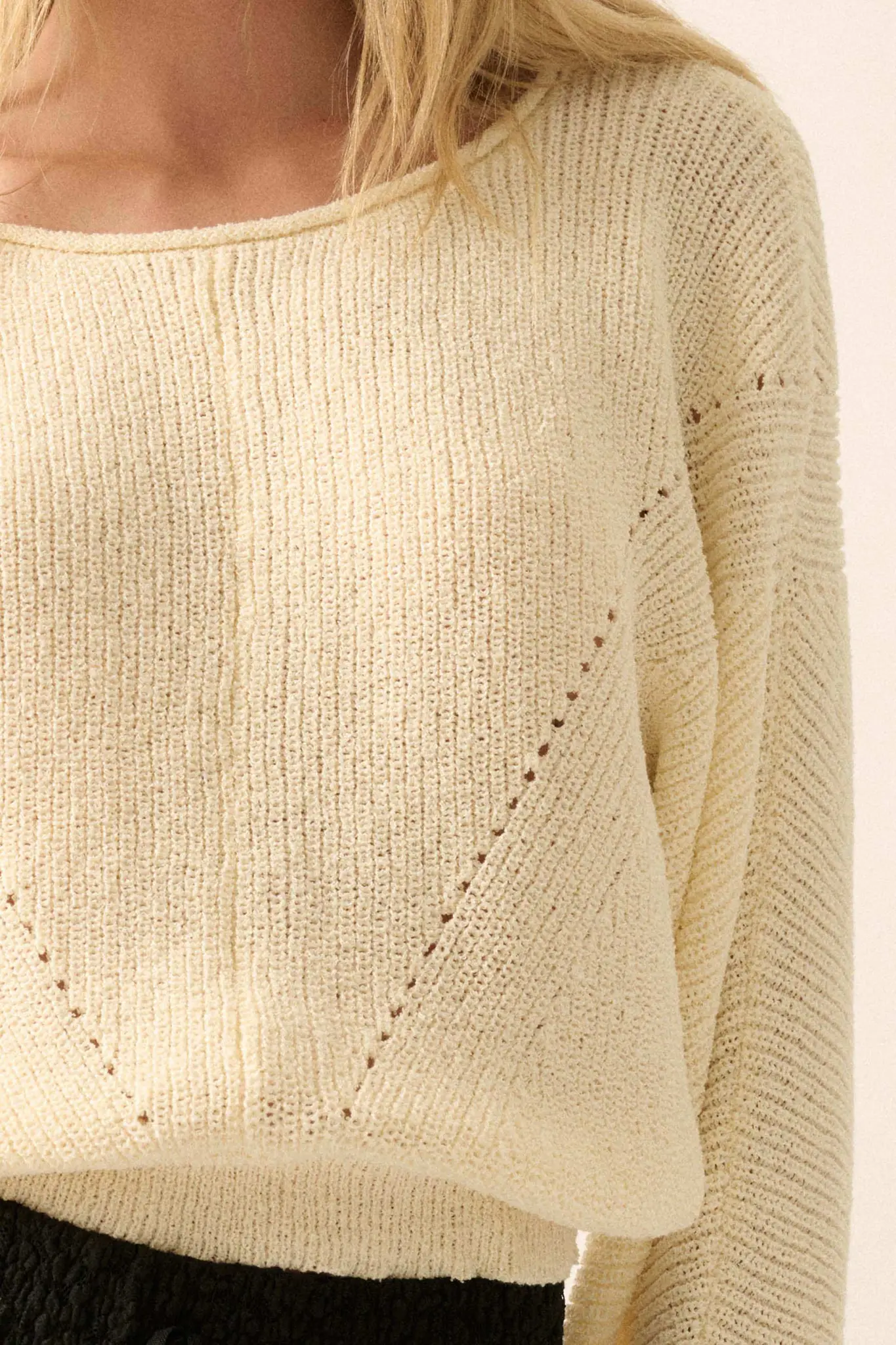 Stay True Rolled Edge Pointelle Rib-Knit Sweater - Image 4