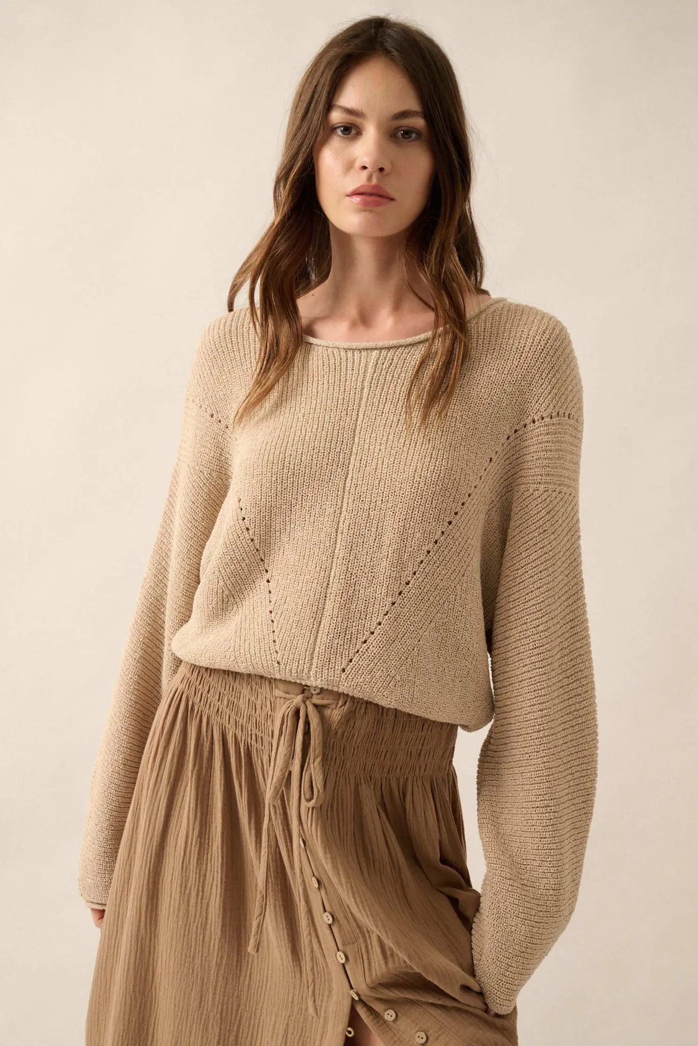 Stay True Rolled Edge Pointelle Rib-Knit Sweater - Image 7