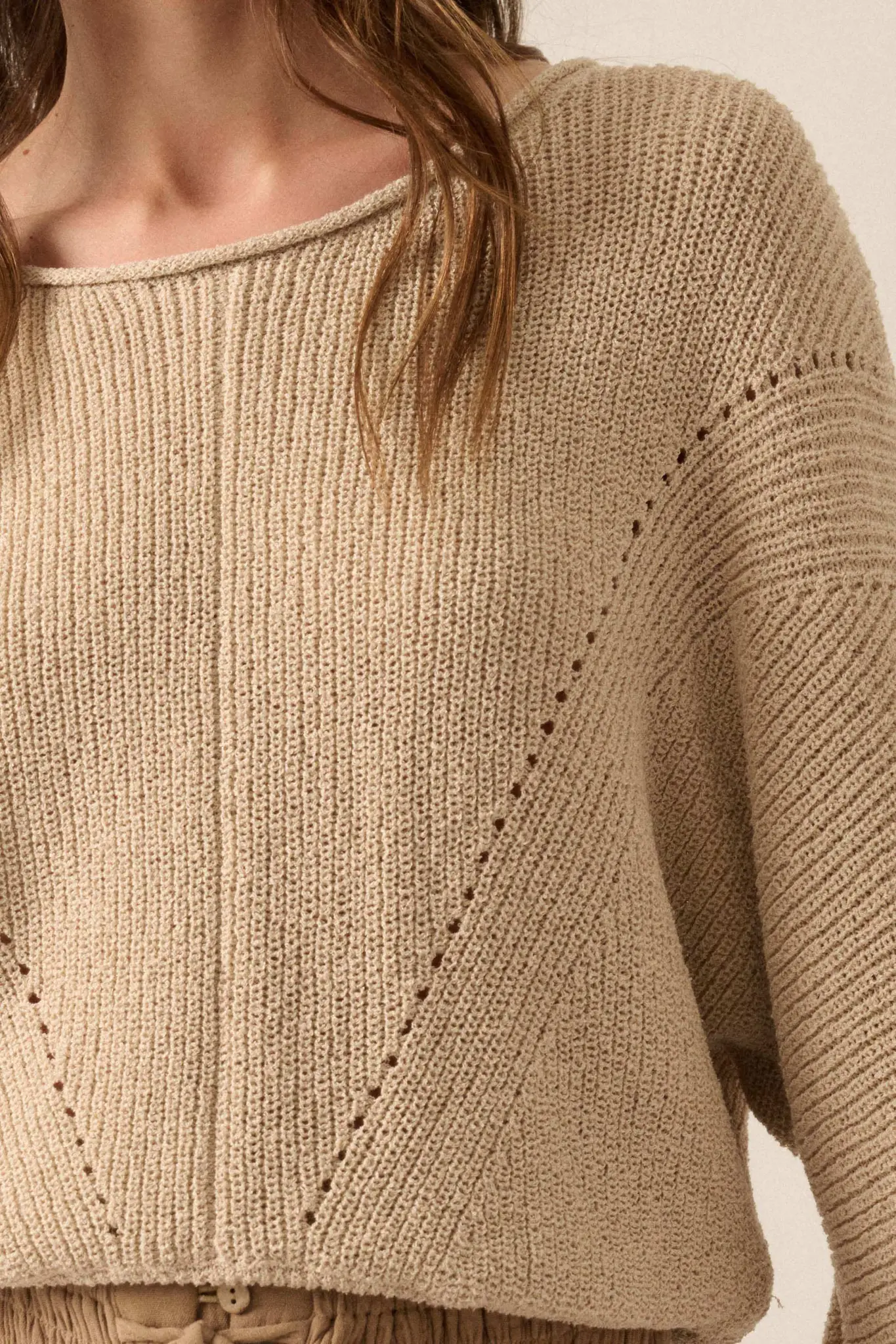 Stay True Rolled Edge Pointelle Rib-Knit Sweater - Image 8