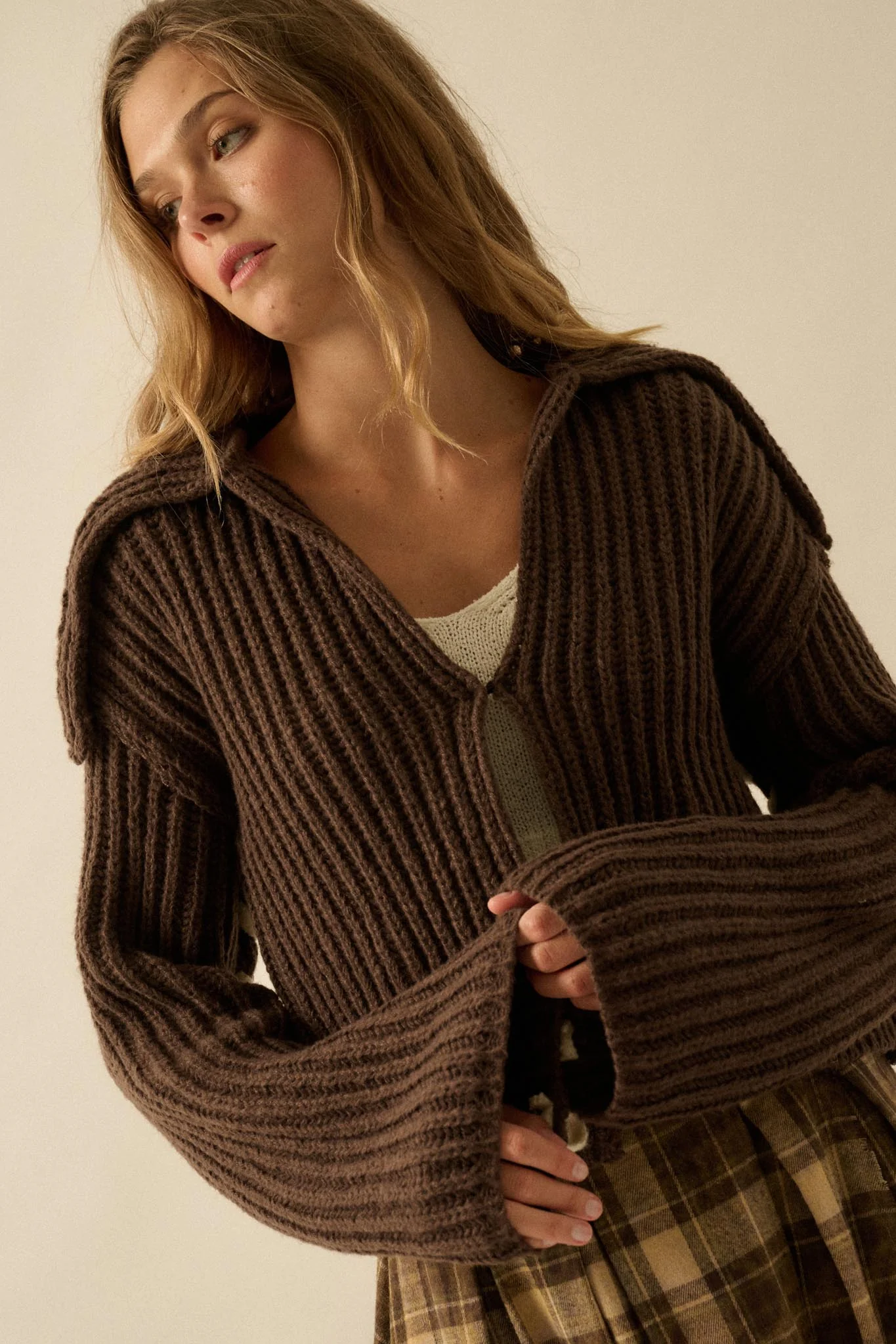 Stitch in Time Stitch-Detail Flap-Collar Cardigan - Image 16