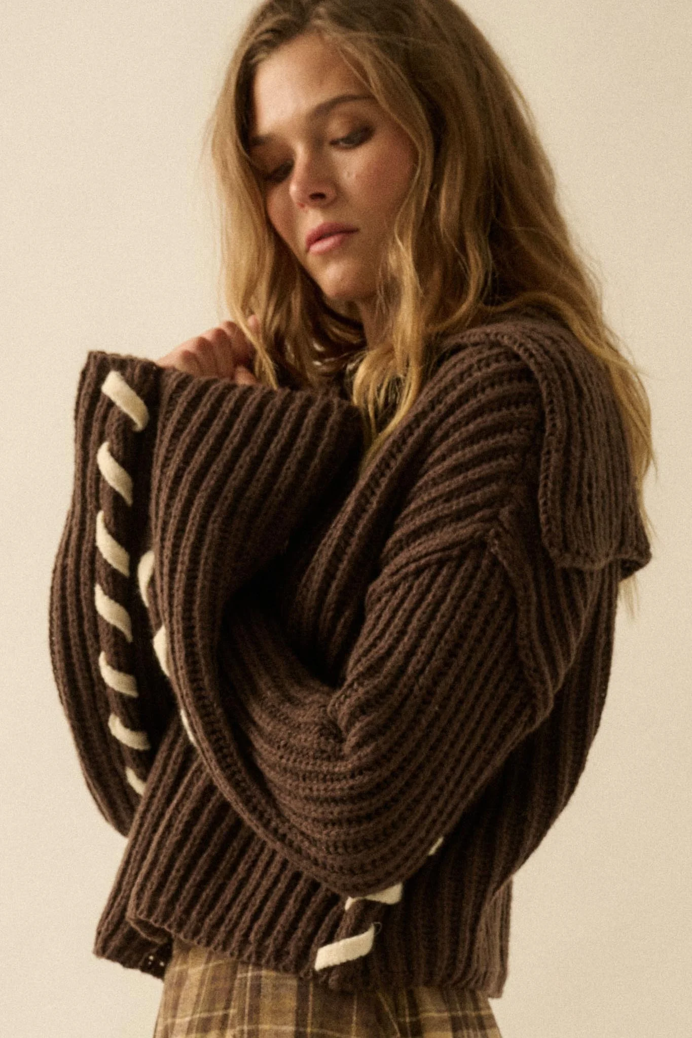 Stitch in Time Stitch-Detail Flap-Collar Cardigan - Image 17
