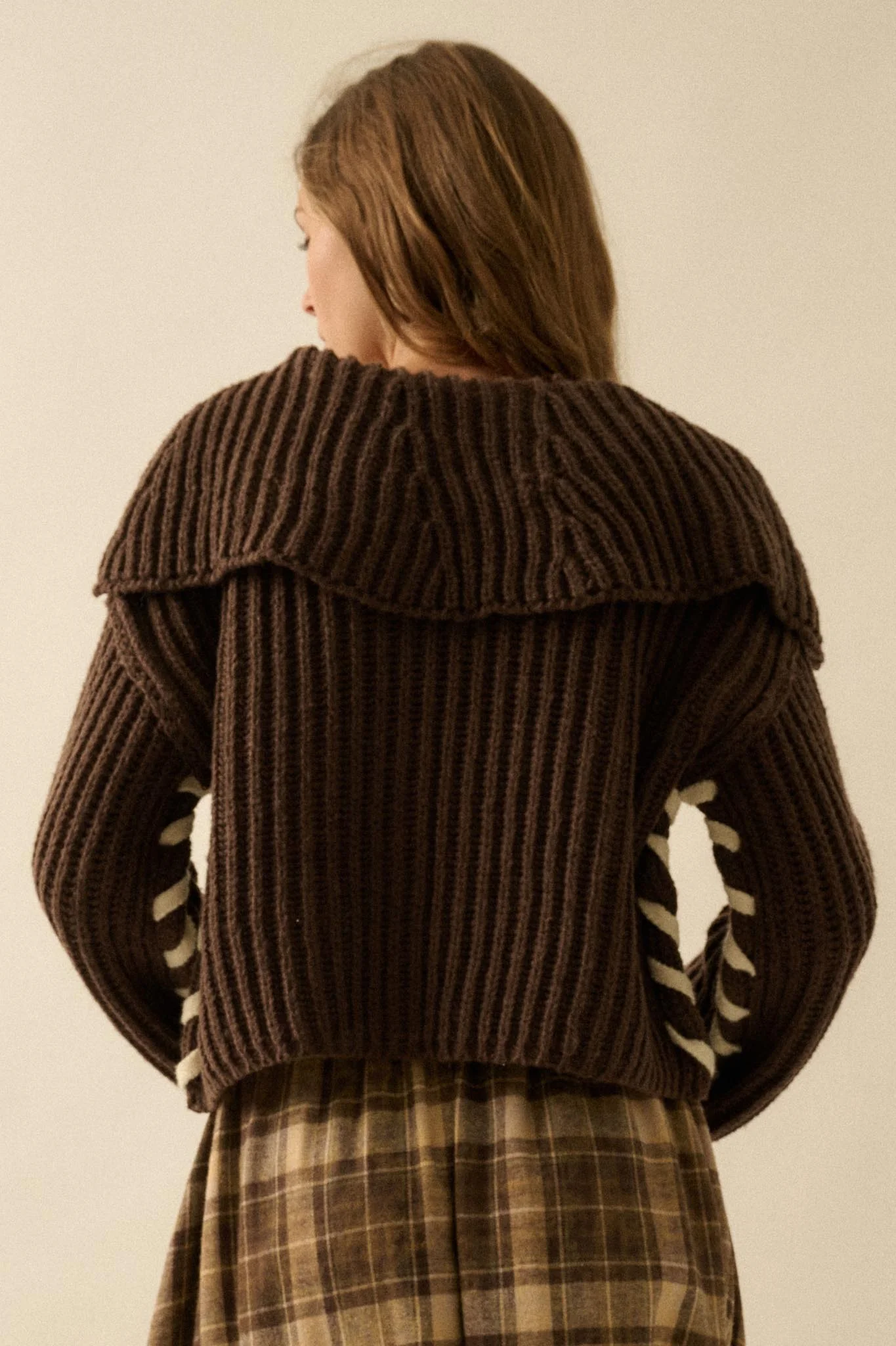 Stitch in Time Stitch-Detail Flap-Collar Cardigan - Image 18
