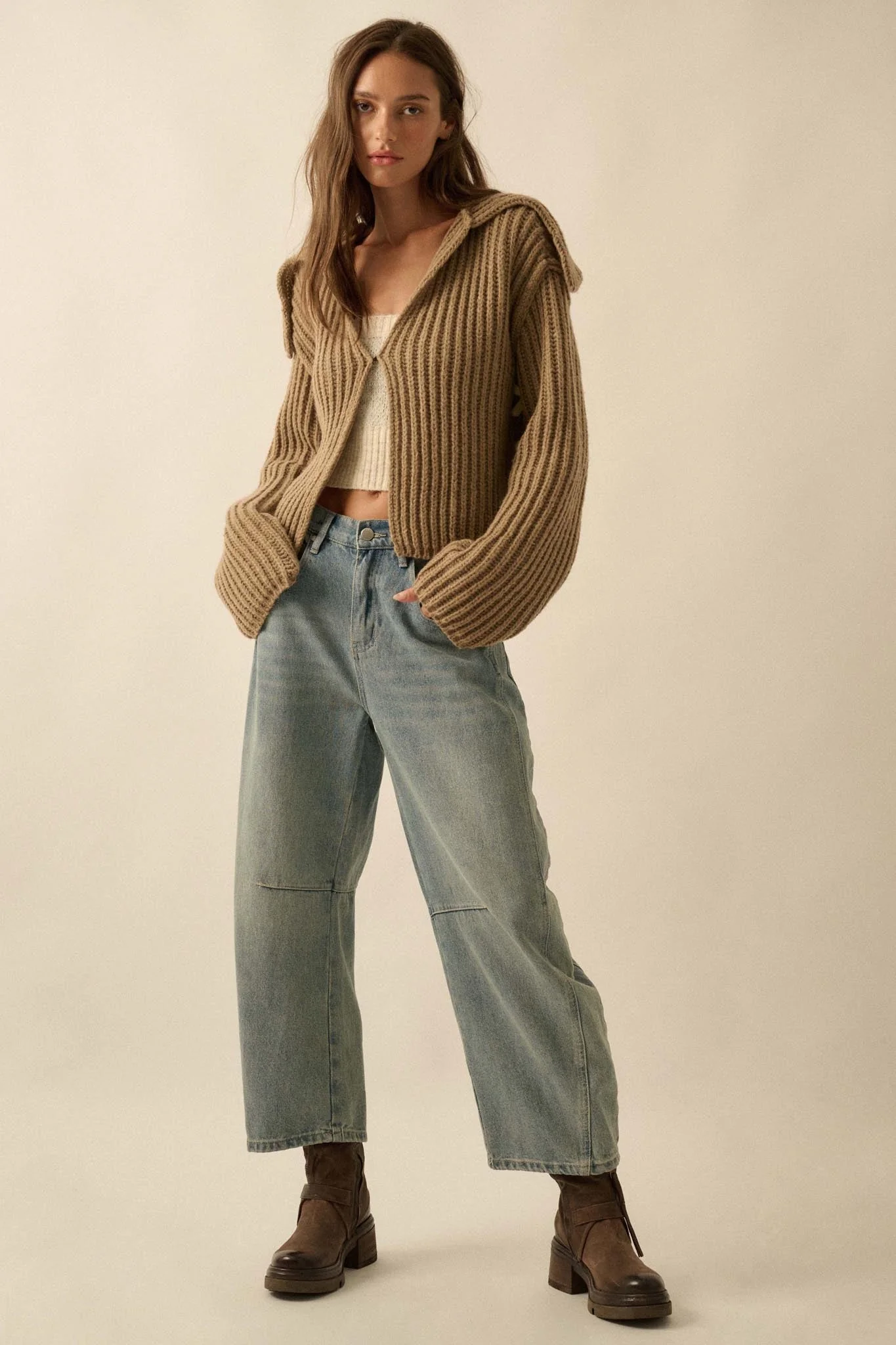 Stitch in Time Stitch-Detail Flap-Collar Cardigan - Image 6
