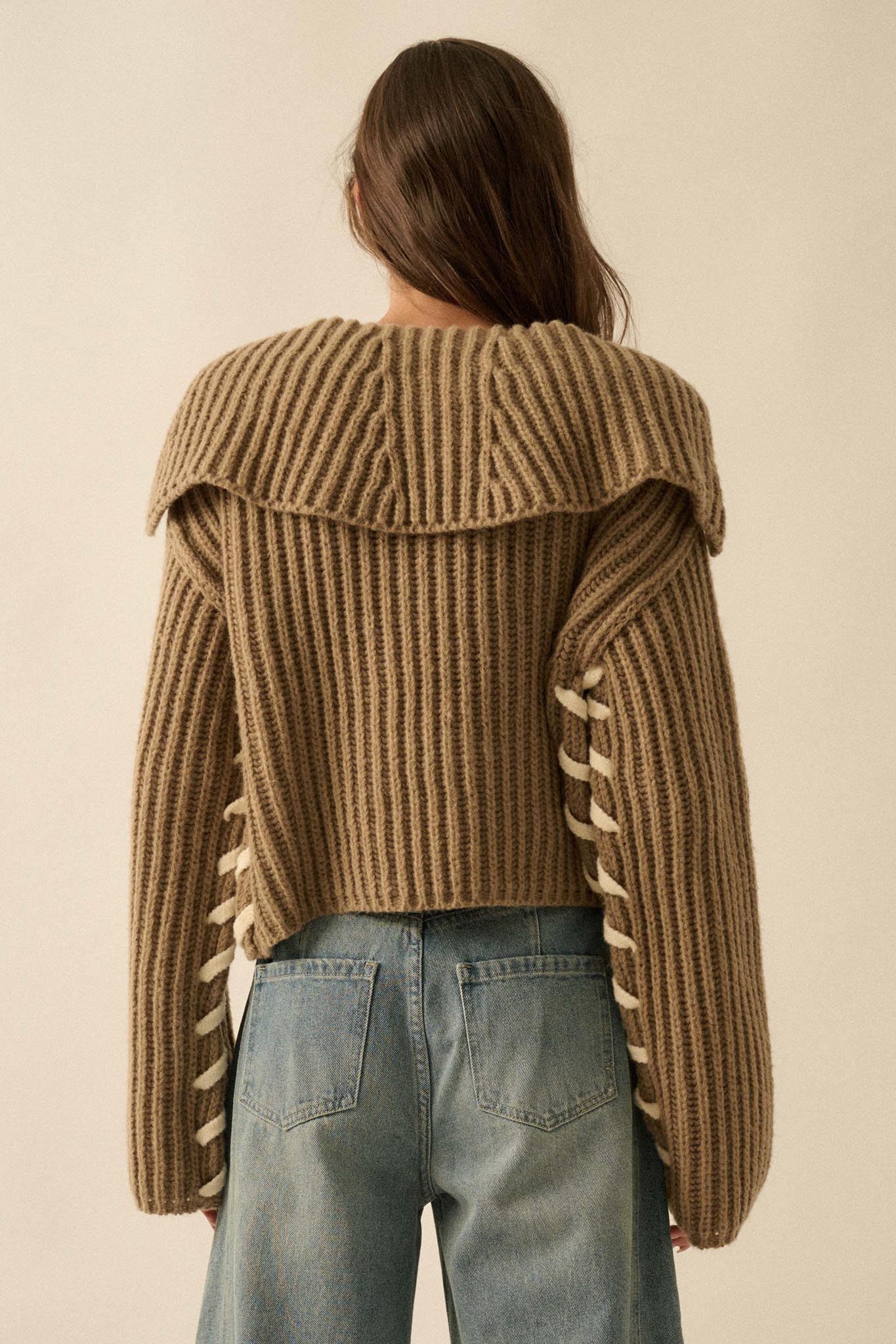 Stitch in Time Stitch-Detail Flap-Collar Cardigan - Image 9